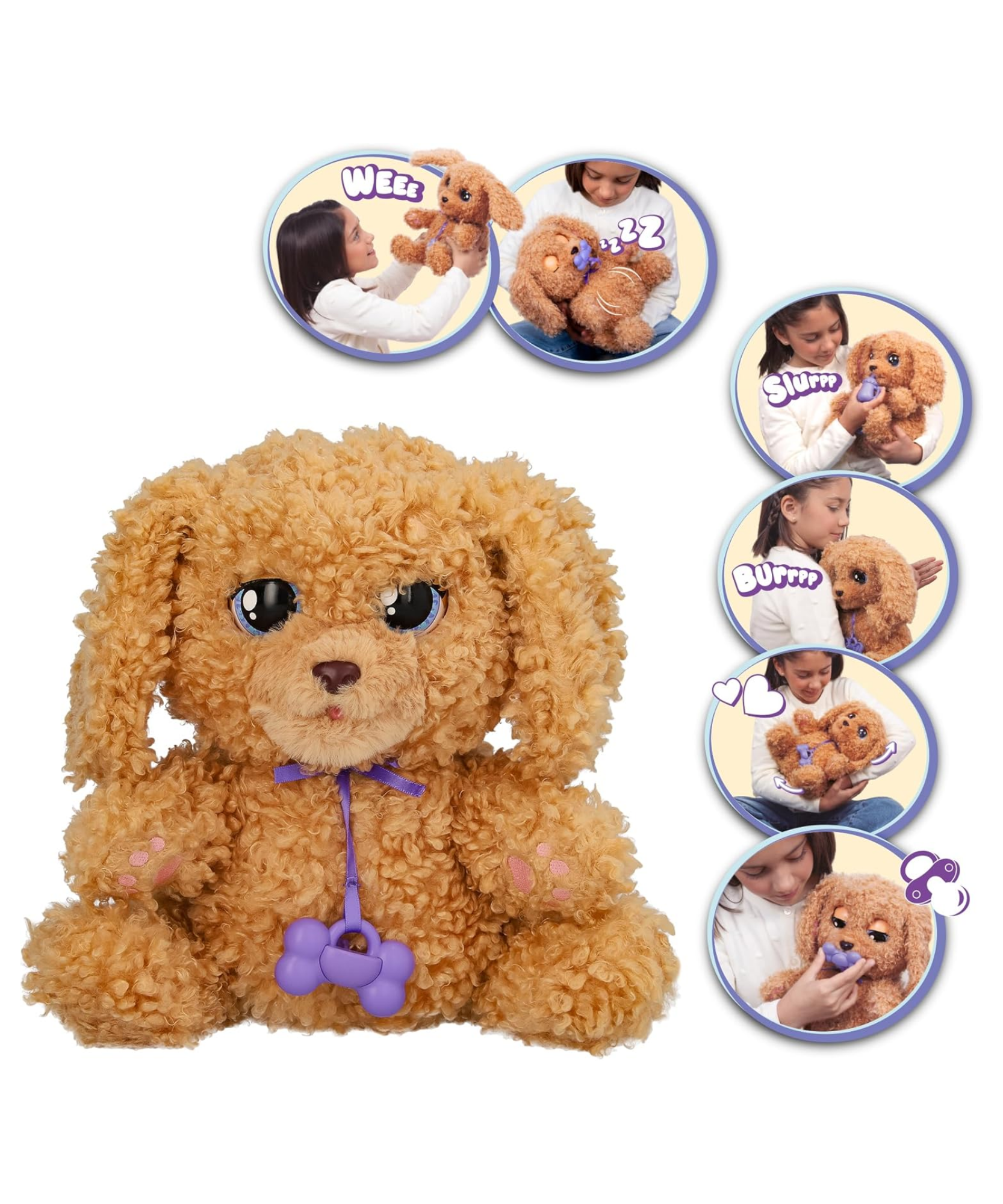 BABY PAWS Love and Care, Labradoodle, 11.4 Inch Interactive Plush Toy Puppy with Carry Bag, Kids Pretend Play Toy with Sound Effects, Suitable for Both Boys and Girls Aged 4+