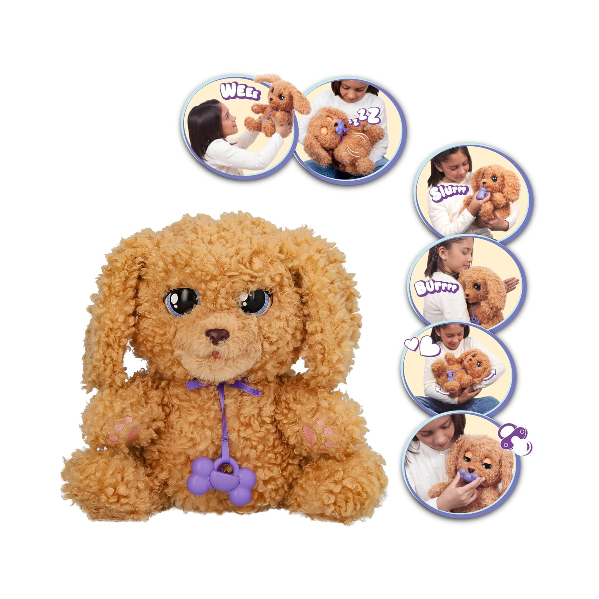 BABY PAWS Love and Care, Labradoodle, 11.4 Inch Interactive Plush Toy Puppy with Carry Bag, Kids Pretend Play Toy with Sound Effects, Suitable for Both Boys and Girls Aged 4+