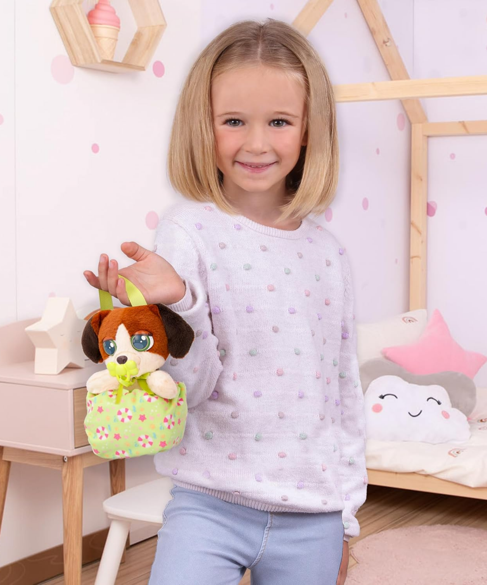 جراء صغيرة من بيبي باوز، بيجل، لعبة جرو تفاعلية من القطيفة مقاس 5 بوصات مع حقيبة حمل، لعبة تظاهر للأطفال مع مؤثرات صوتية، مناسبة للأولاد والبنات من سن 3 سنوات فما فوق