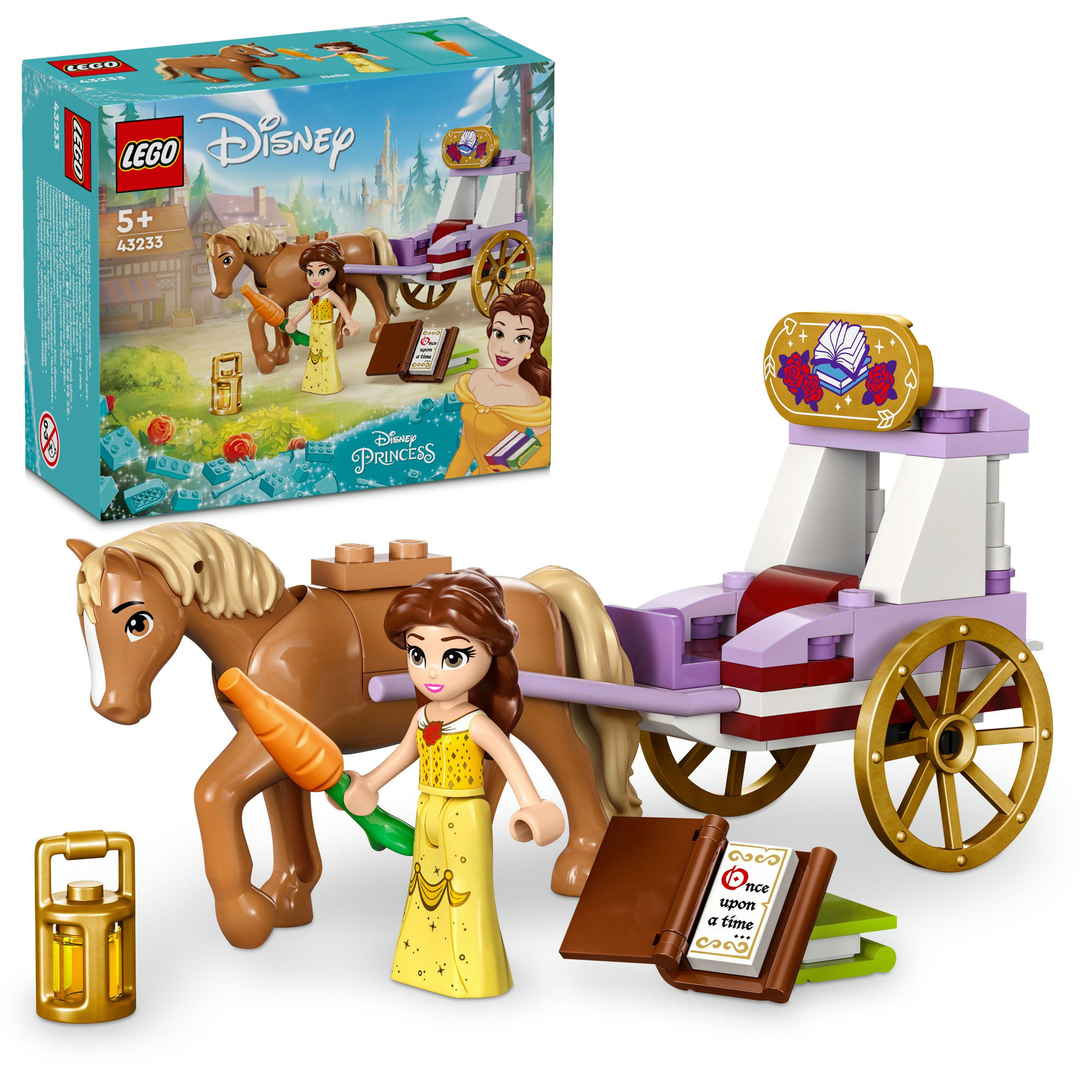 LEGO 43233 Belle’s Storytime Horse Carriage Building Set for Girls 5+ Disney Creative Princess Role-Play Toy