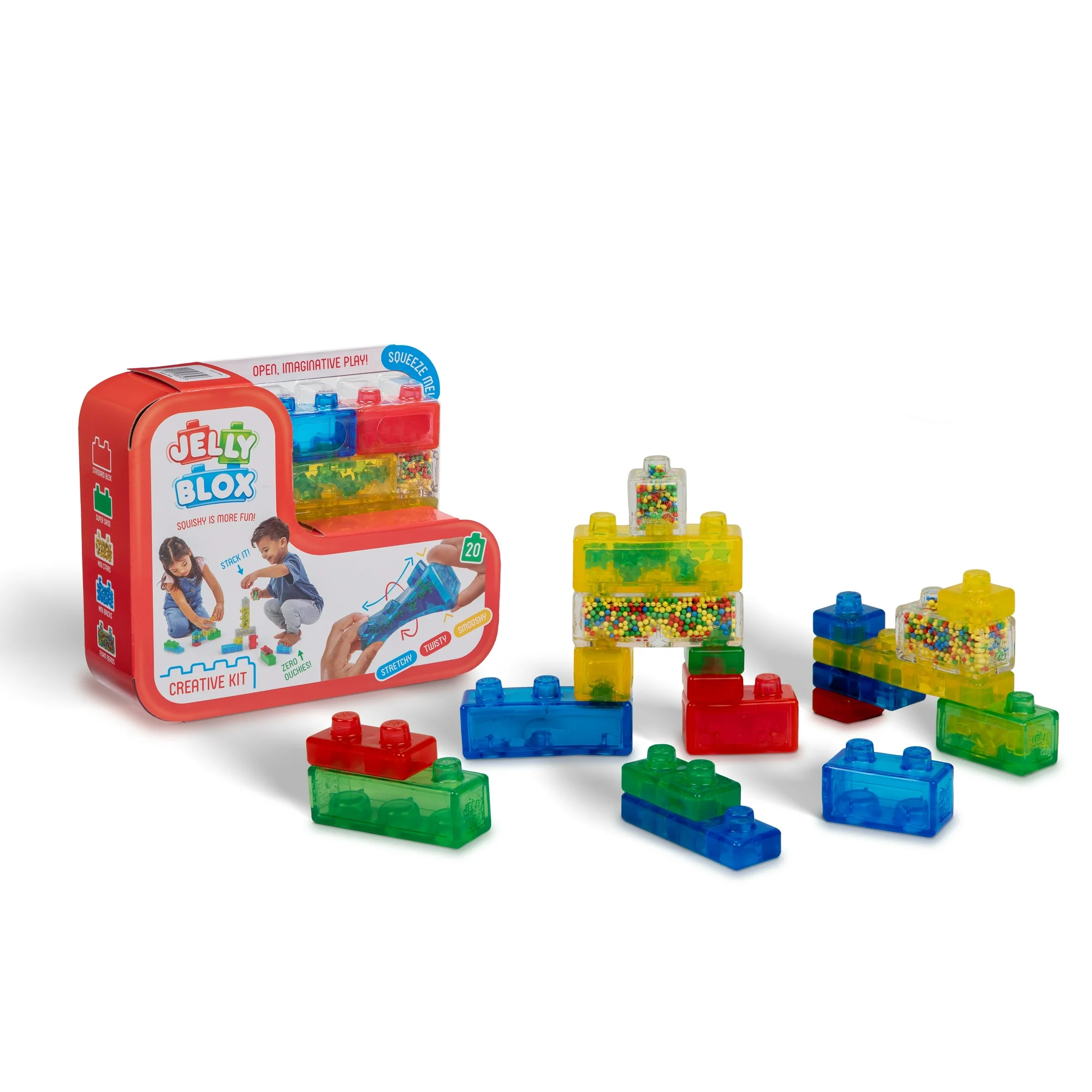 مجموعة Goliath Jelly Blox الإبداعية، تتضمن 20 مكعبًا، مكعبات بناء للأطفال الصغار ومرحلة ما قبل المدرسة يمكن للأطفال الضغط عليها وتمديدها وسحقها، تم اختبارها بأمان وخالية من الحكة، لعبة حسية لمسية للأعمار من سنتين فما فوق