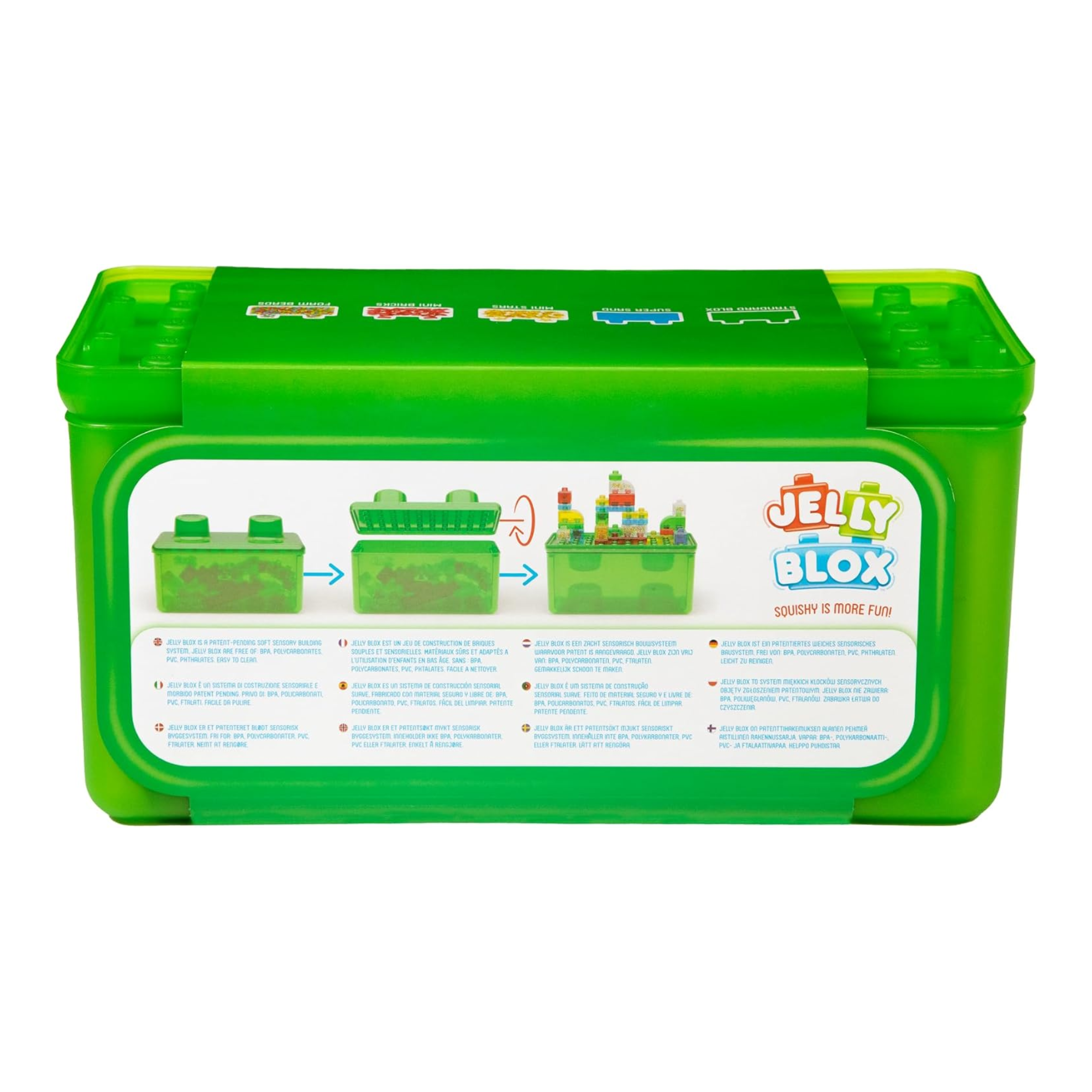 حقيبة تخزين جيلي بلوكس ستاش آند ستاك 2 في 1 تتضمن 30 مكعبًا، مكعبات بناء للأطفال الصغار ومرحلة ما قبل المدرسة يمكن للأطفال الضغط عليها وتمديدها، تم اختبارها من حيث السلامة وخالية من الحكة، لعبة حسية لمسية للأعمار من سنتين فما فوق