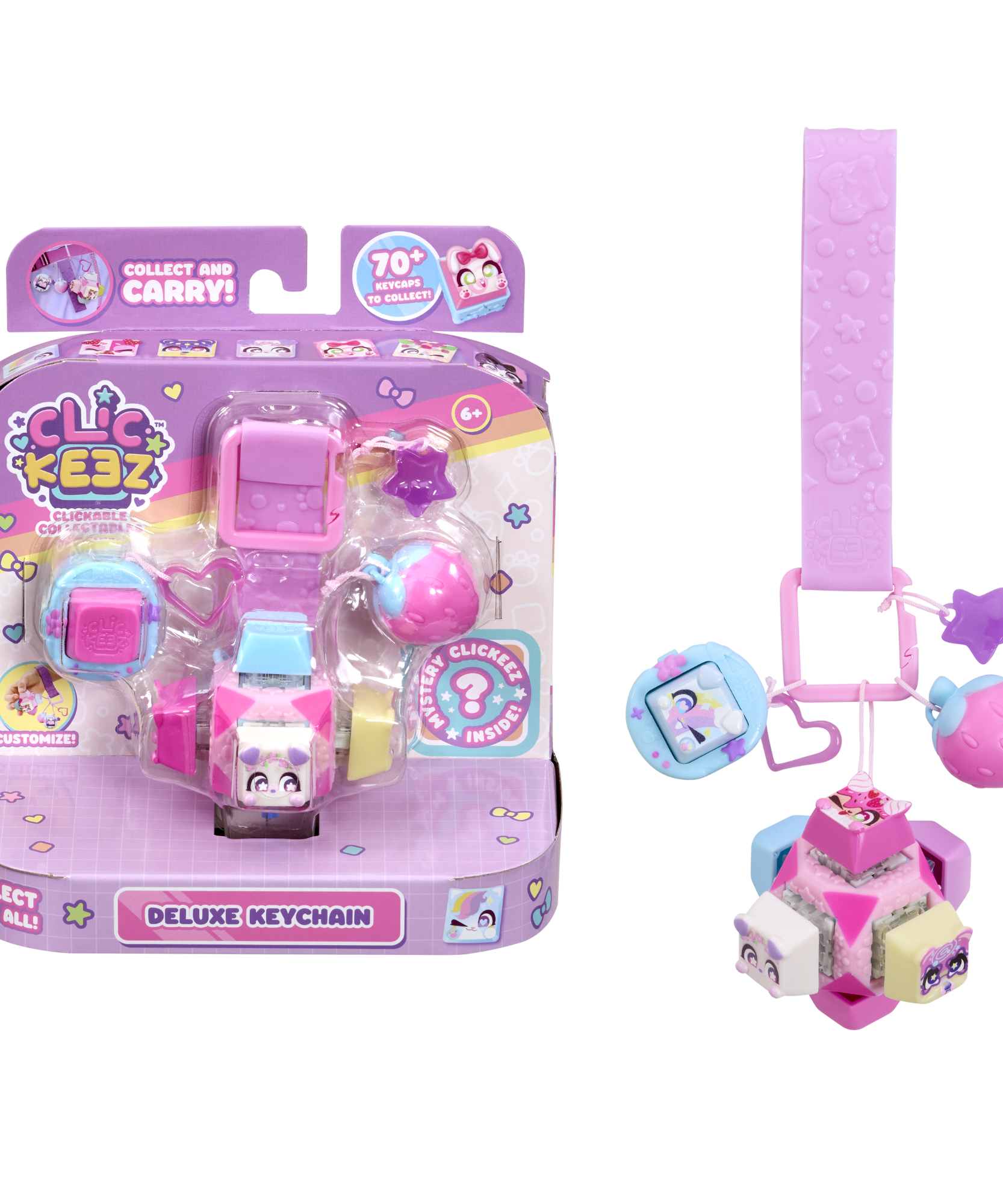 Clickeez Deluxe Keychain, Cute Collectible Keyboard Key Fidget Toy, Cube Key Caps Set with Charms for Girls and Boys 6Y+