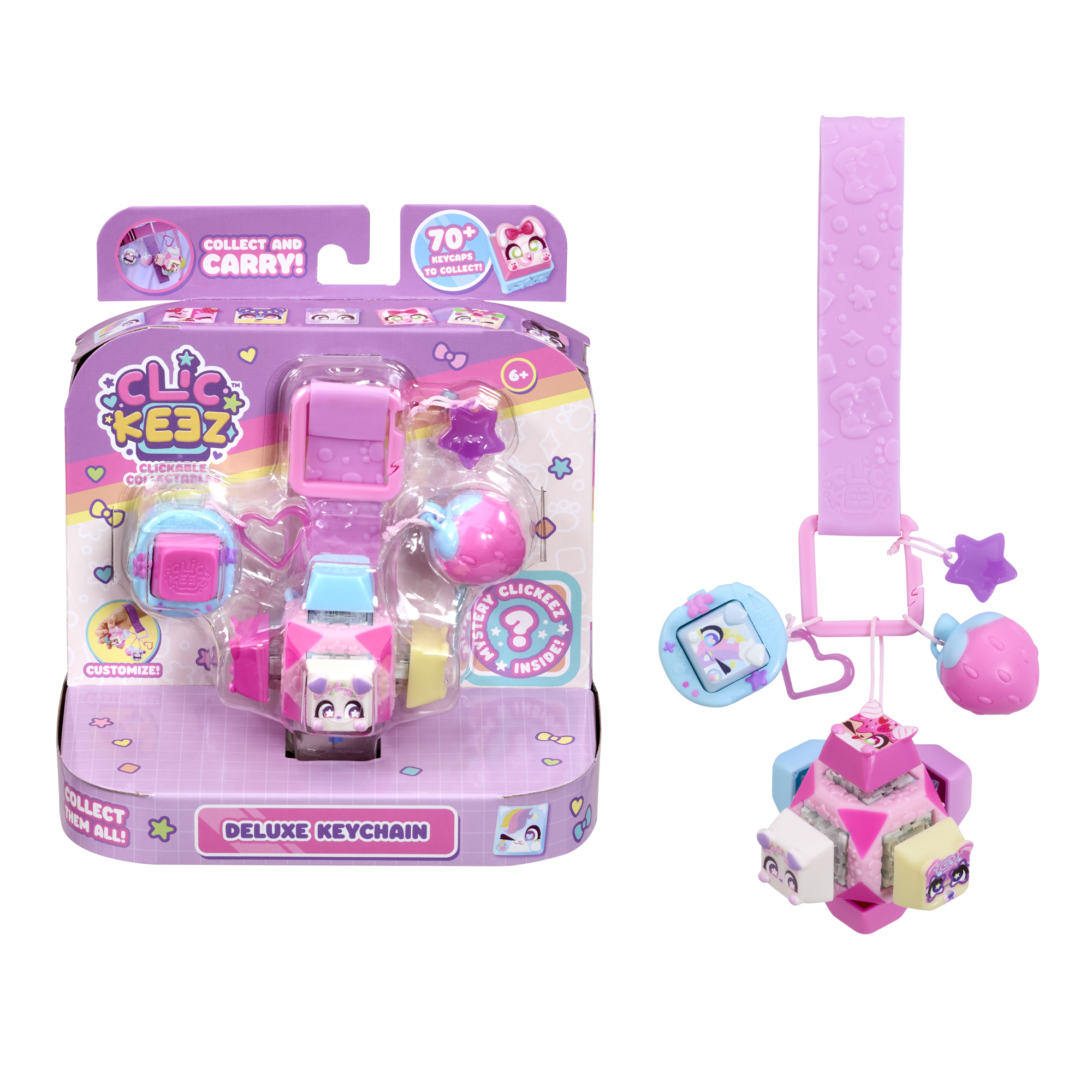 Clickeez Deluxe Keychain, Cute Collectible Keyboard Key Fidget Toy, Cube Key Caps Set with Charms for Girls and Boys 6Y+