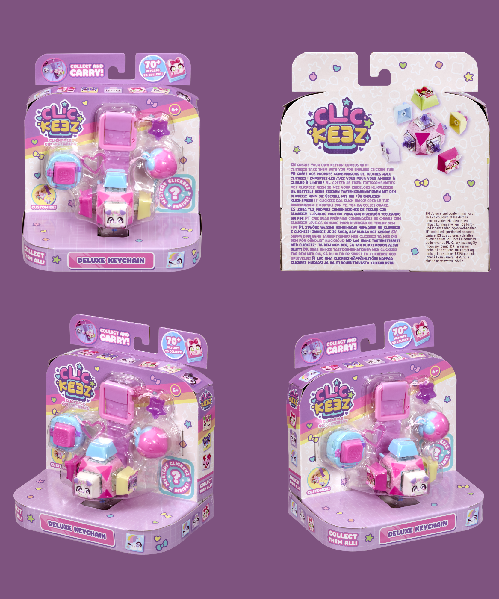 Clickeez Deluxe Keychain, Cute Collectible Keyboard Key Fidget Toy, Cube Key Caps Set with Charms for Girls and Boys 6Y+