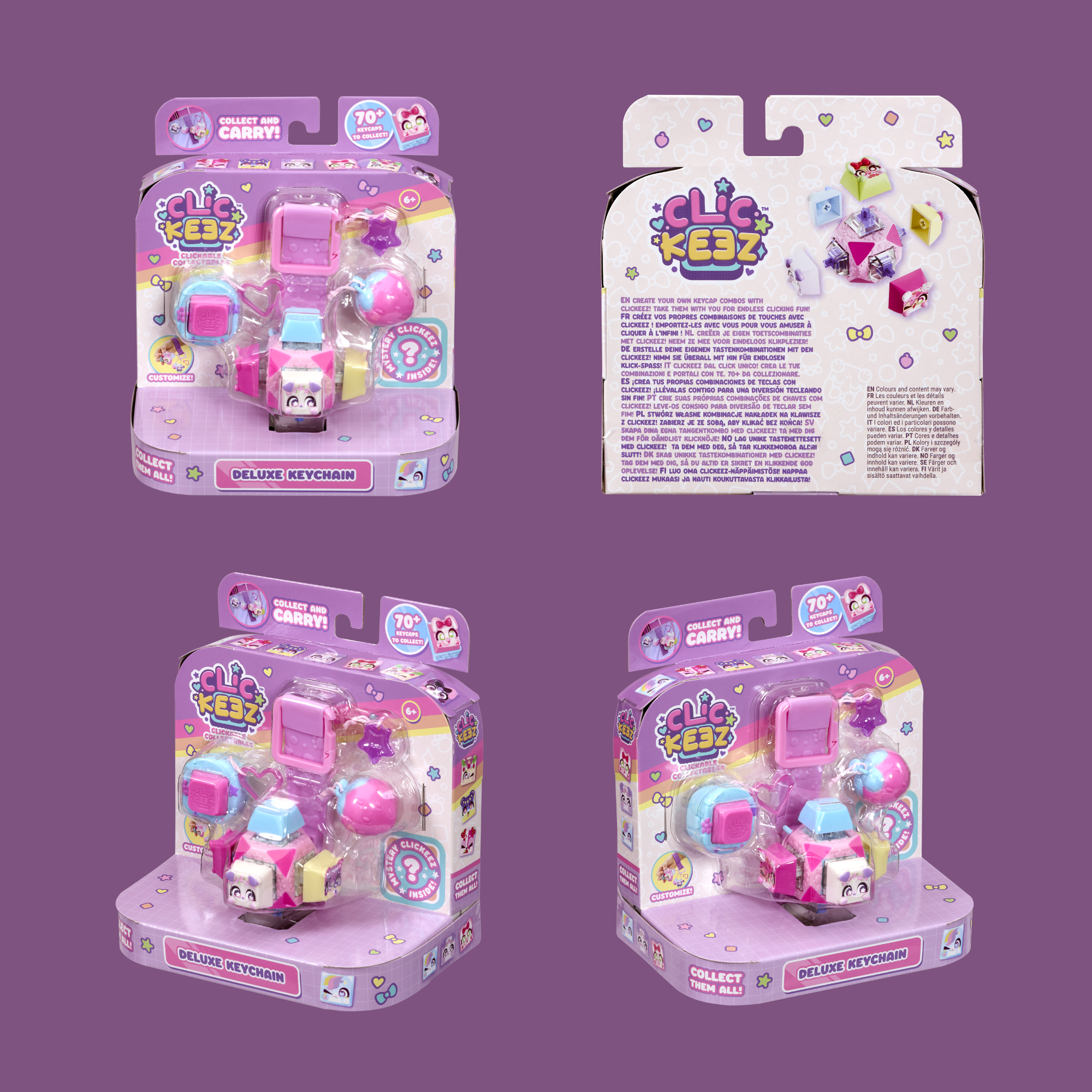 Clickeez Deluxe Keychain, Cute Collectible Keyboard Key Fidget Toy, Cube Key Caps Set with Charms for Girls and Boys 6Y+