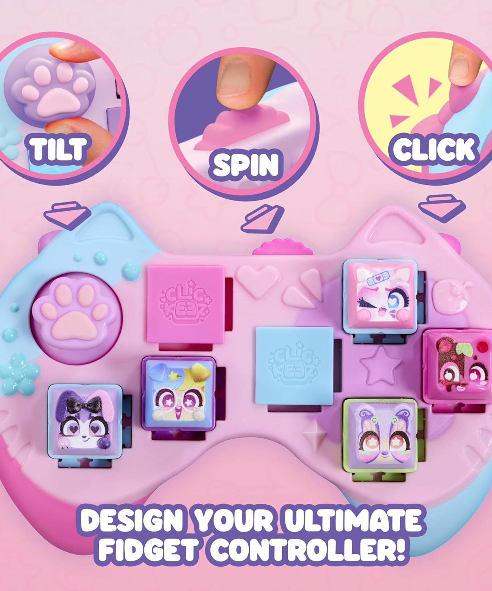 Clickeez Controller, Cute Collectible Keyboard Key Caps, Fidget Toy for Kids 6+