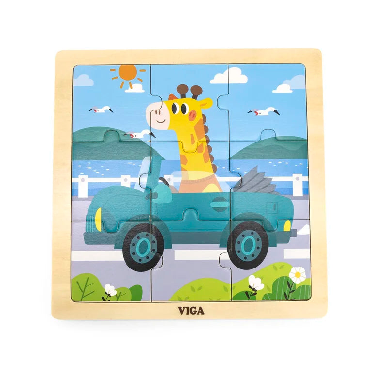 لعبة أحجية الصور المقطوعة "زرافة في سيارة" من فيجا، مكونة من 9 قطع، لعبة مونتيسوري خشبية، تُنمّي المهارات الحسية والإدراكية والحركية الدقيقة، لعبة تعليمية للأطفال غير سامة وصديقة للبيئة، مناسبة للأطفال من سن 18 شهرًا فما فوق