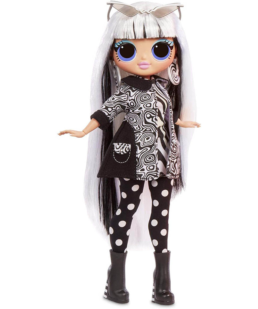 L.O.L. Surprise OMG Groovy Babe Fashion Doll, 10-Inch Poseable Doll, Zebra Dress, Polka Dot Leggings, Stylish Coat, Accessories Included, Fashion Doll Toy for Ages 4+