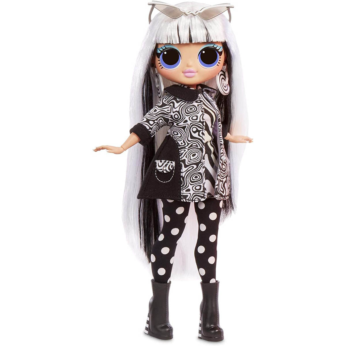 L.O.L. Surprise OMG Groovy Babe Fashion Doll, 10-Inch Poseable Doll, Zebra Dress, Polka Dot Leggings, Stylish Coat, Accessories Included, Fashion Doll Toy for Ages 4+