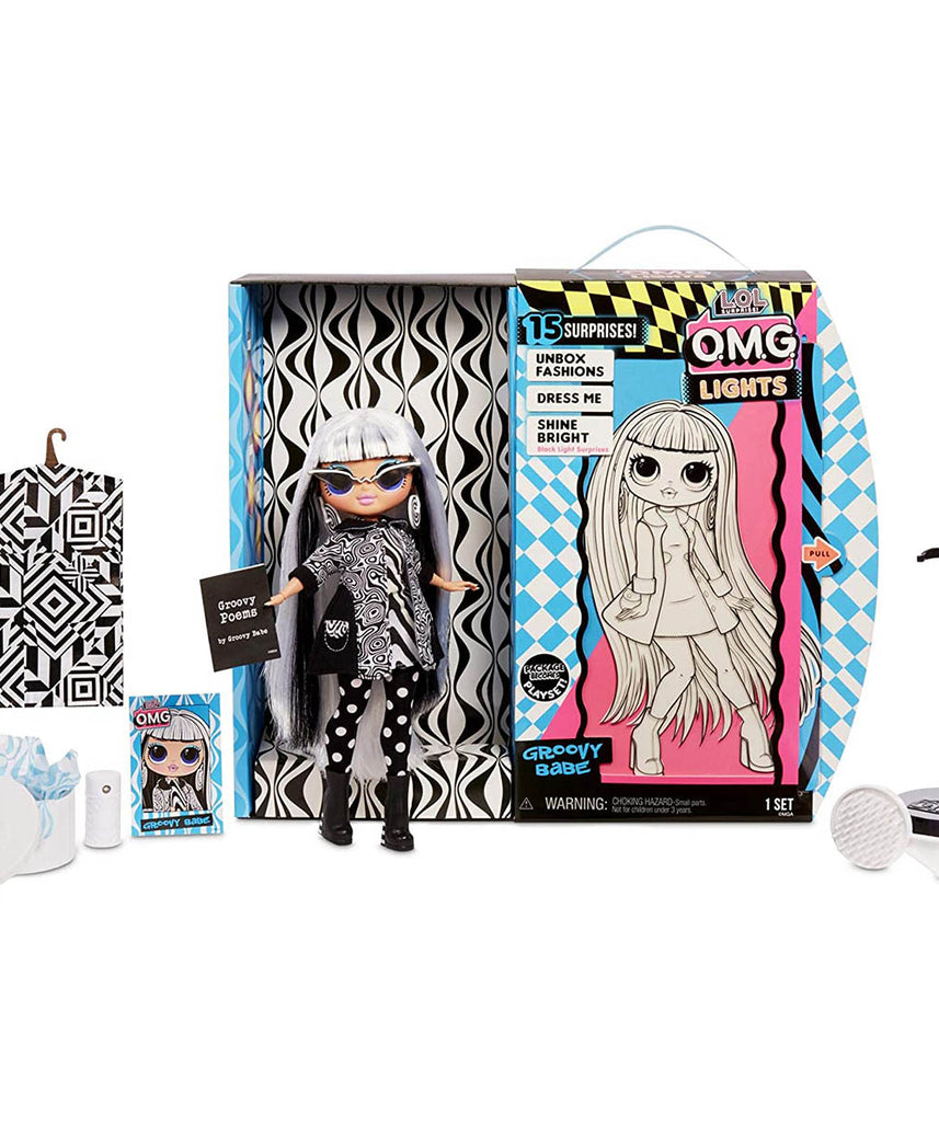 L.O.L. Surprise OMG Groovy Babe Fashion Doll, 10-Inch Poseable Doll, Zebra Dress, Polka Dot Leggings, Stylish Coat, Accessories Included, Fashion Doll Toy for Ages 4+