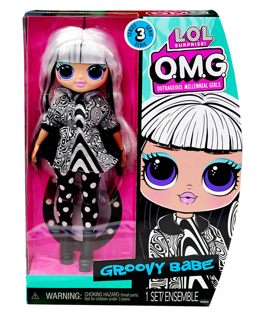 L.O.L. Surprise OMG Groovy Babe Fashion Doll, 10-Inch Poseable Doll, Zebra Dress, Polka Dot Leggings, Stylish Coat, Accessories Included, Fashion Doll Toy for Ages 4+