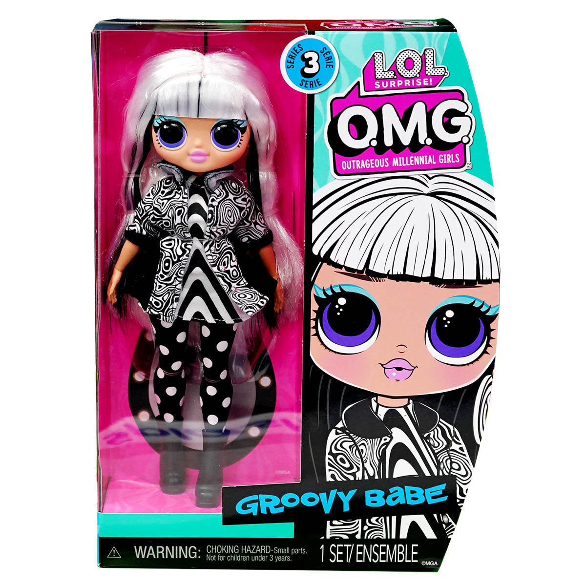 L.O.L. Surprise OMG Groovy Babe Fashion Doll, 10-Inch Poseable Doll, Zebra Dress, Polka Dot Leggings, Stylish Coat, Accessories Included, Fashion Doll Toy for Ages 4+