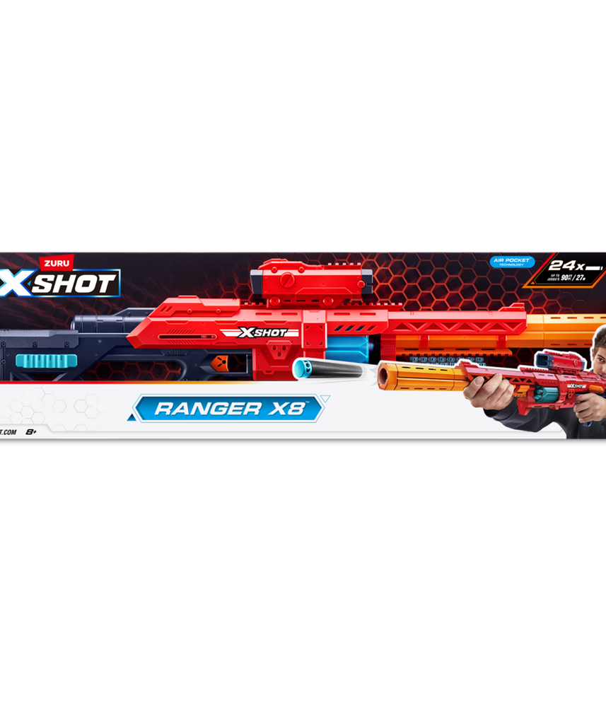 X-Shot Excel Ranger X8 Foam Blaster for Boys & Girls Ages 8+, 24 Darts, Rotating Barrel, Air Pocket Technology, Outdoor Action Toy