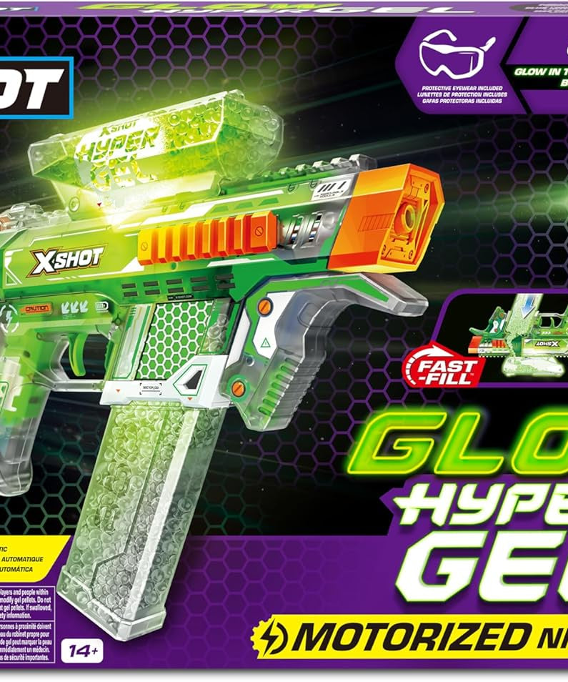 X Shot Hyper Gel Glow In The Dark Medium Blaster, Toy Gun for Boys, Age 14+