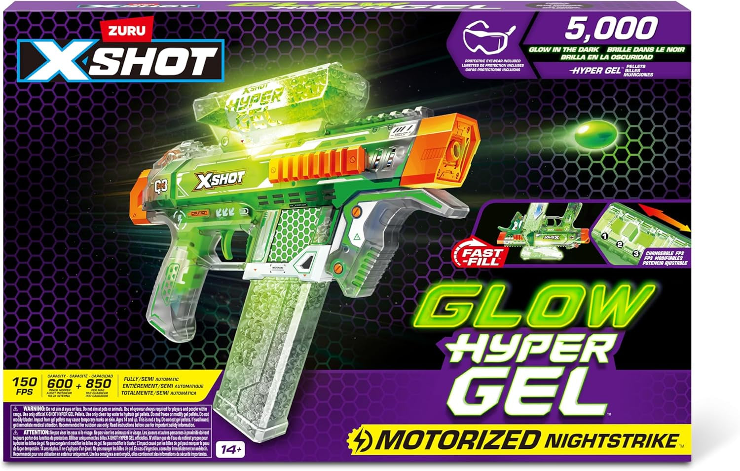 X Shot Hyper Gel Glow In The Dark Medium Blaster, Toy Gun for Boys, Age 14+