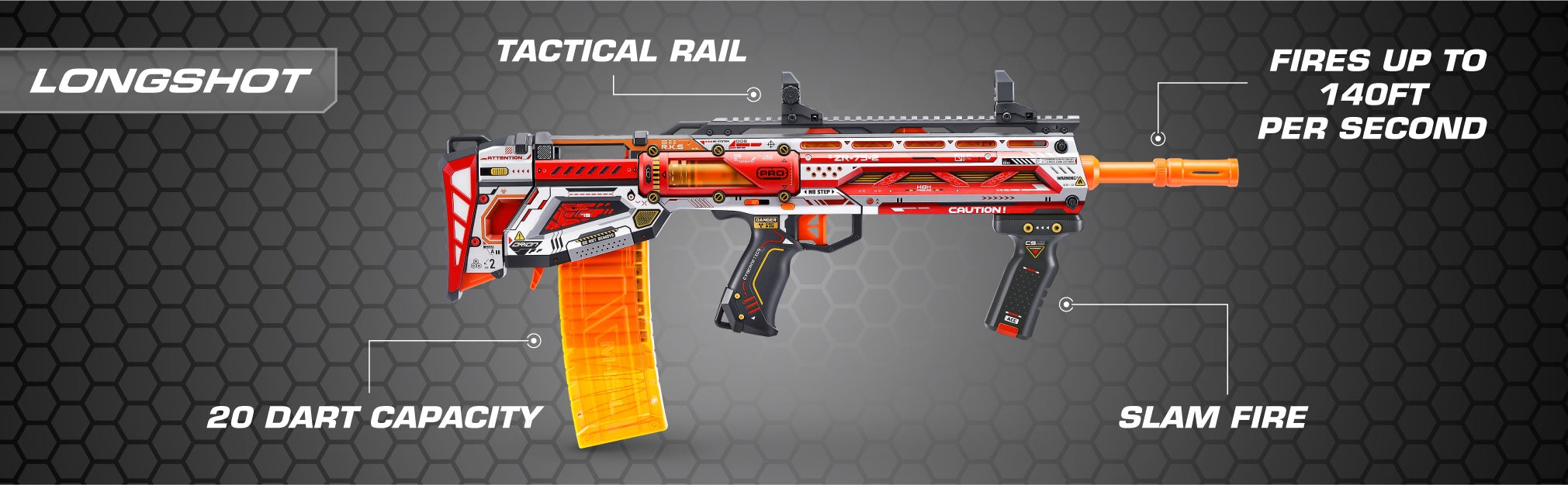 XShot Skins Pro Pac-Man Long Shot Blaster, 40 Darts, Slam Fire, Retro Skin, 2 Quick Clips, Half & Full-Length Ammo, Air Pocket Foam Tech, 66ft Range for Boys, Age 14+