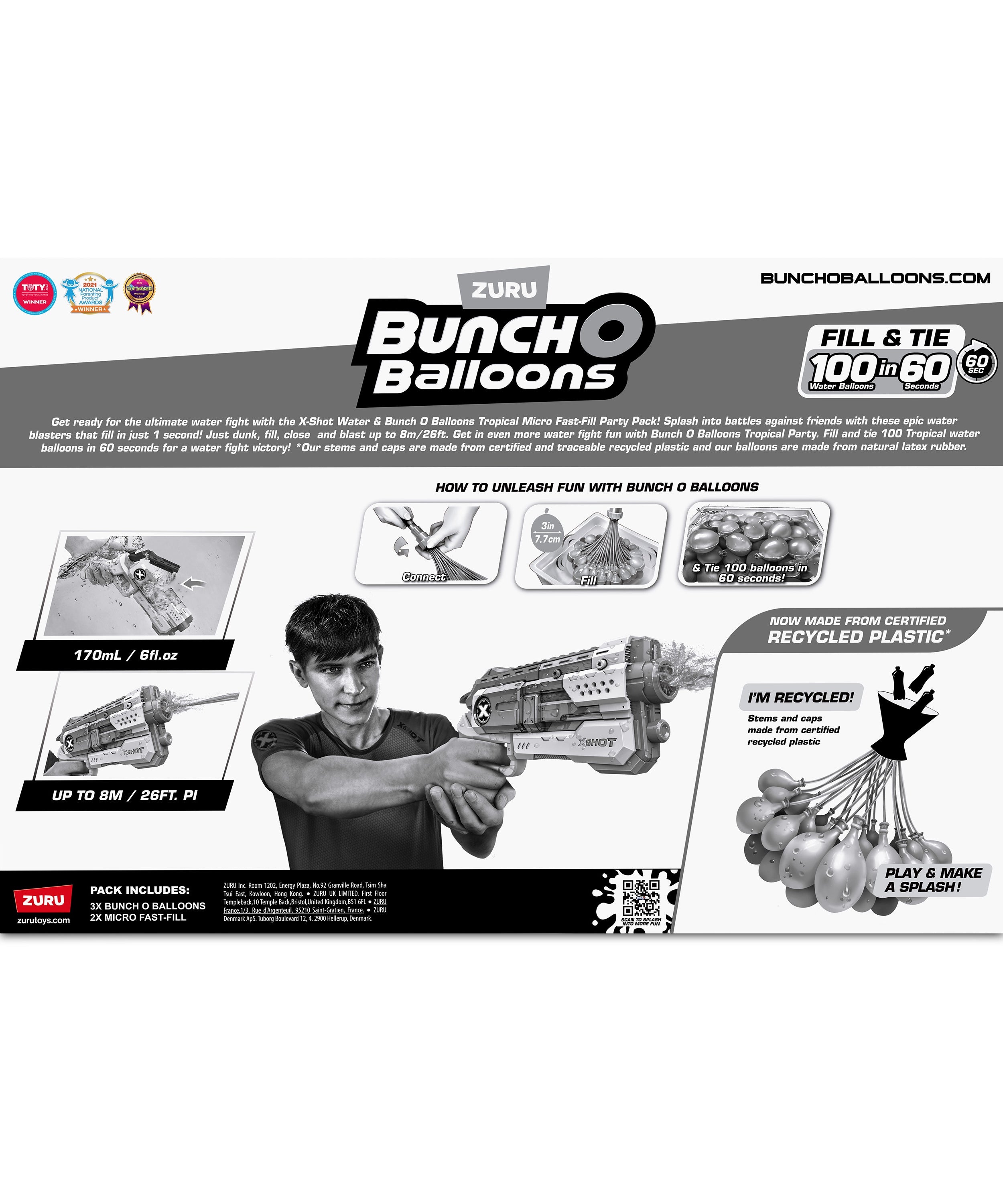 X-Shot Water Combo Fast Fill Blaster Set with 2 Micro Water Guns and 3 Tropical Party Bunch O Balloons, Quick Fill and Tie 100 Balloons in 60 Seconds, Outdoor Summer Water Toy Pack for Kids Age 6+