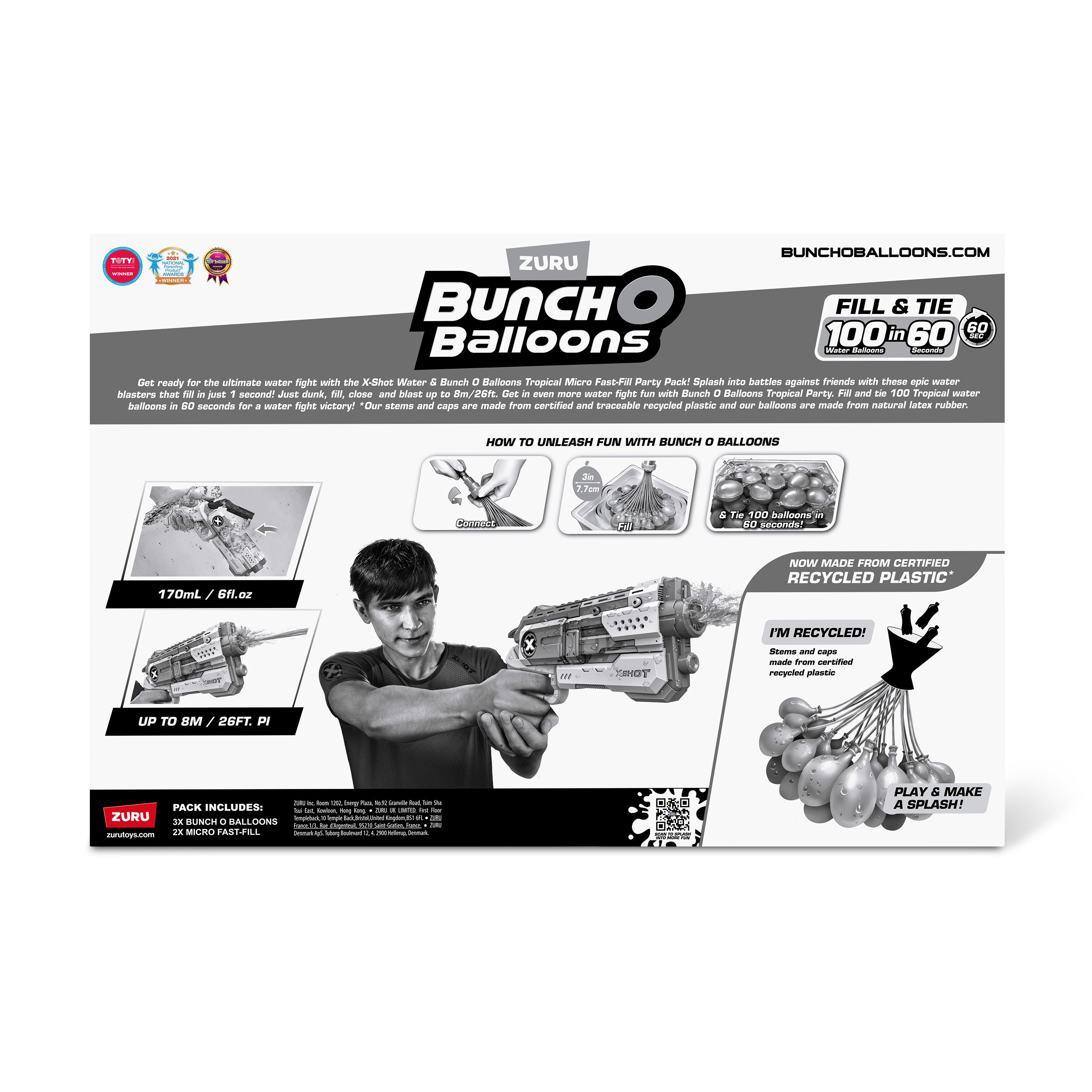 X-Shot Water Combo Fast Fill Blaster Set with 2 Micro Water Guns and 3 Tropical Party Bunch O Balloons, Quick Fill and Tie 100 Balloons in 60 Seconds, Outdoor Summer Water Toy Pack for Kids Age 6+