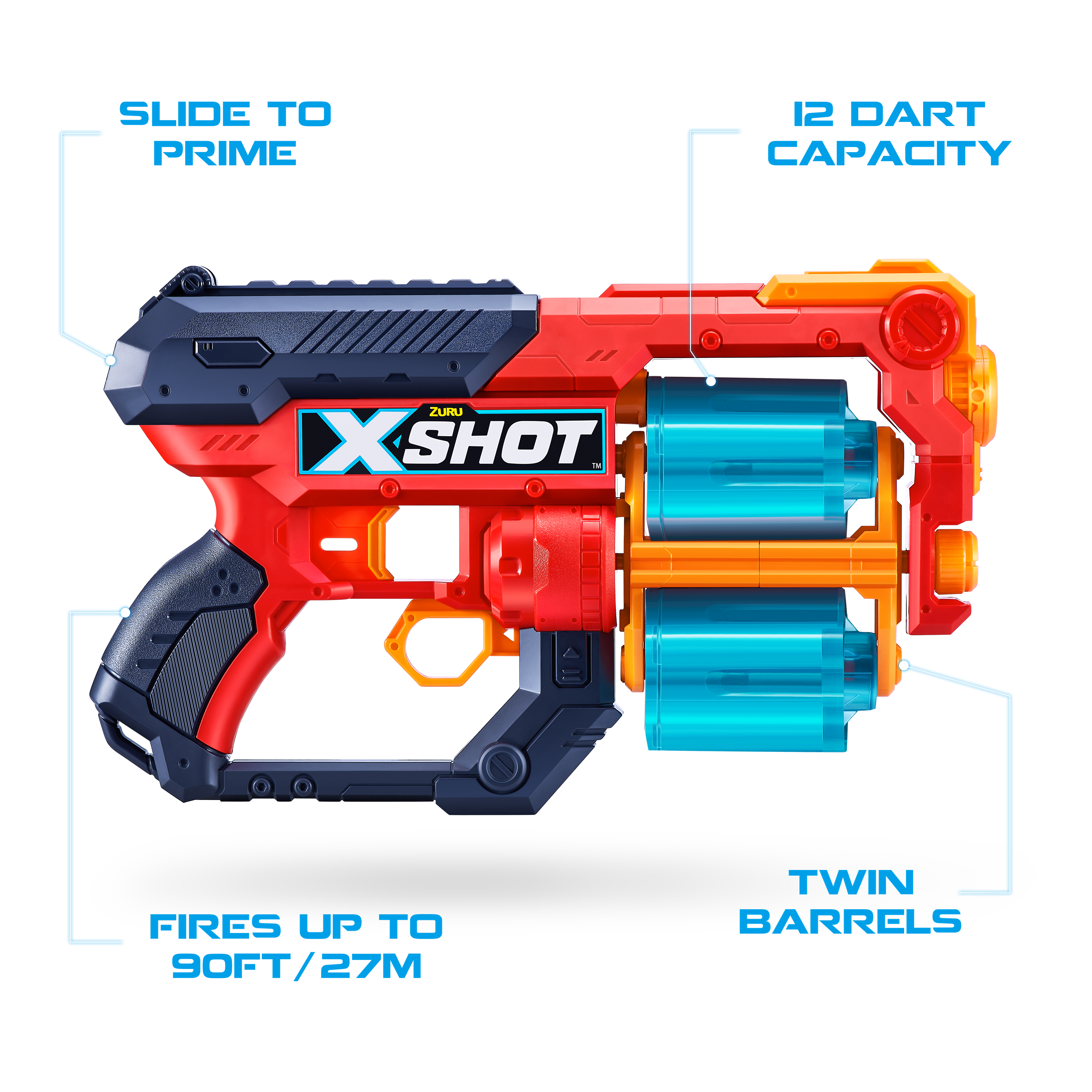 X Shot Excel Xcess TK 12 16 Darts Blaster, Twin Barrel Foam Gun Toy for Boys, Age 8+