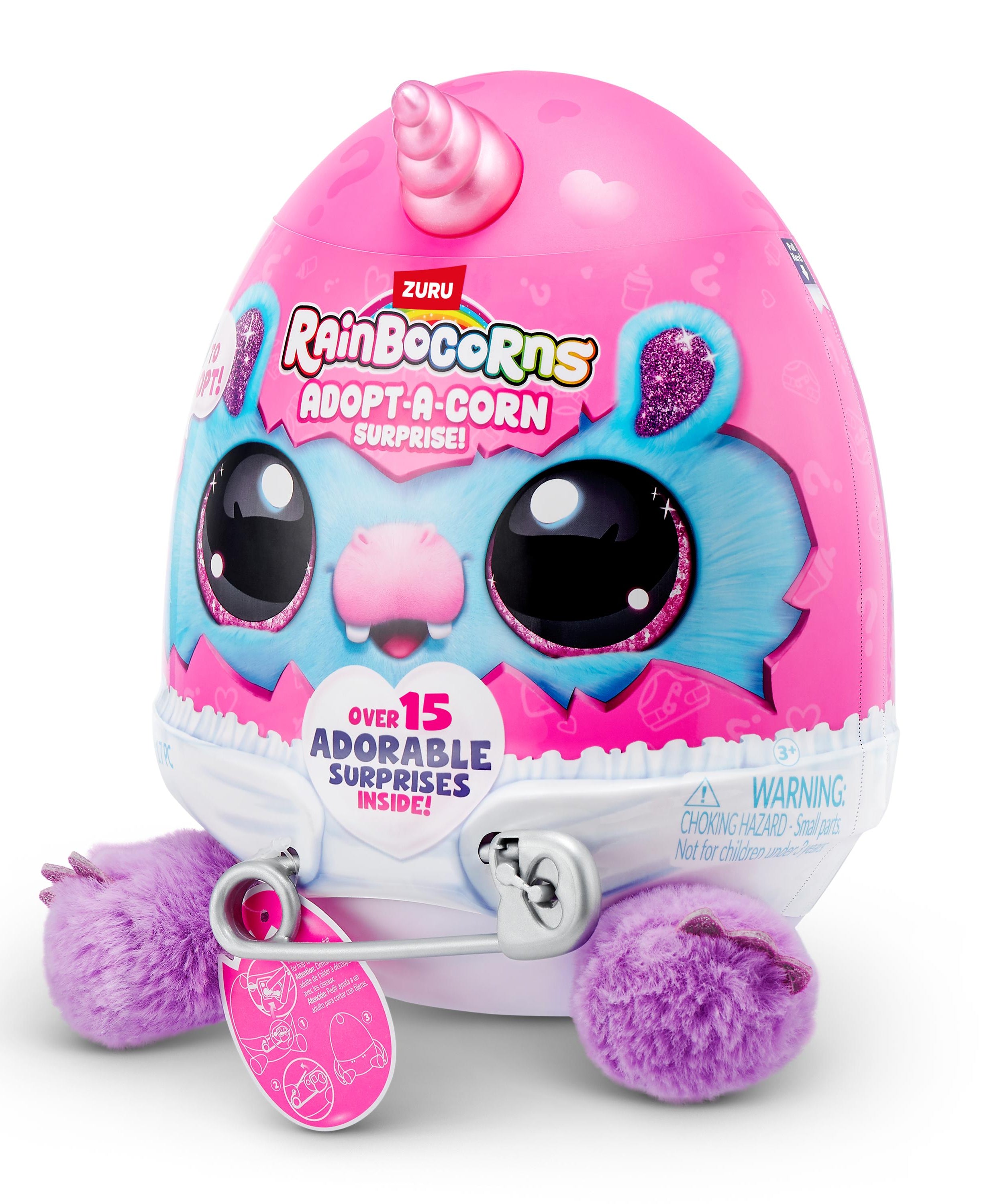 Rainbocorns Adopt-A-Corns Baby Plush Assorted Newborn Surprise Toy with 15+ Surprises, Diaper Egg, Pacifier & Adoption Certificate, Collect All 7 Cute Characters, Gift for Girls Ages 3+