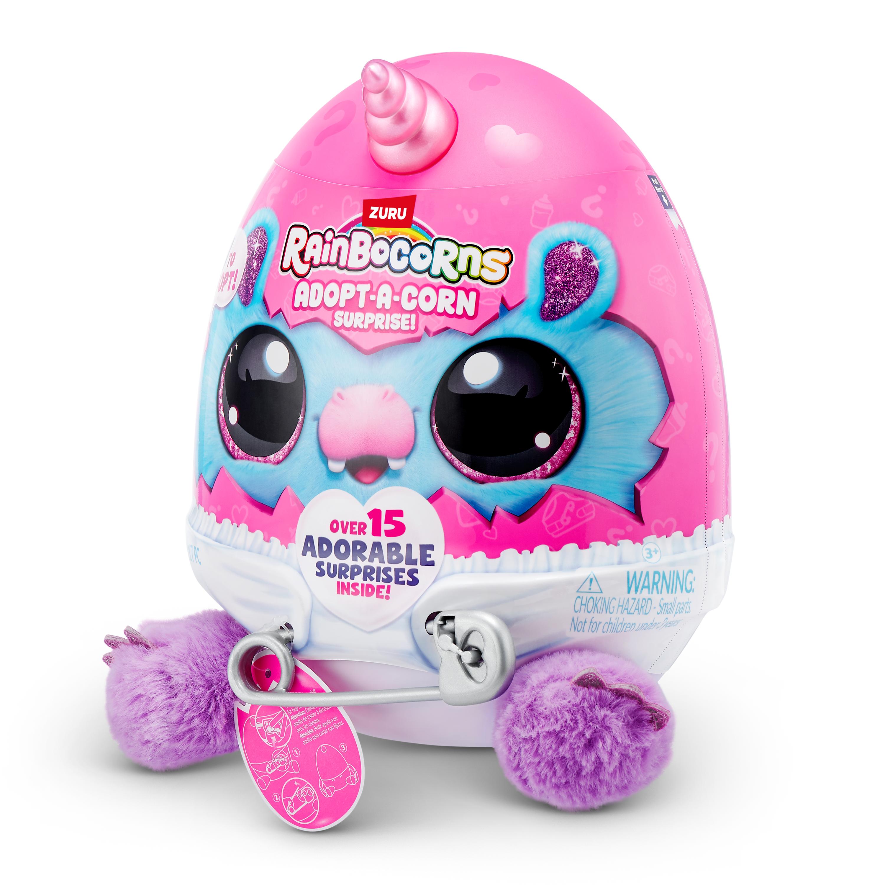 Rainbocorns Adopt-A-Corns Baby Plush Assorted Newborn Surprise Toy with 15+ Surprises, Diaper Egg, Pacifier & Adoption Certificate, Collect All 7 Cute Characters, Gift for Girls Ages 3+