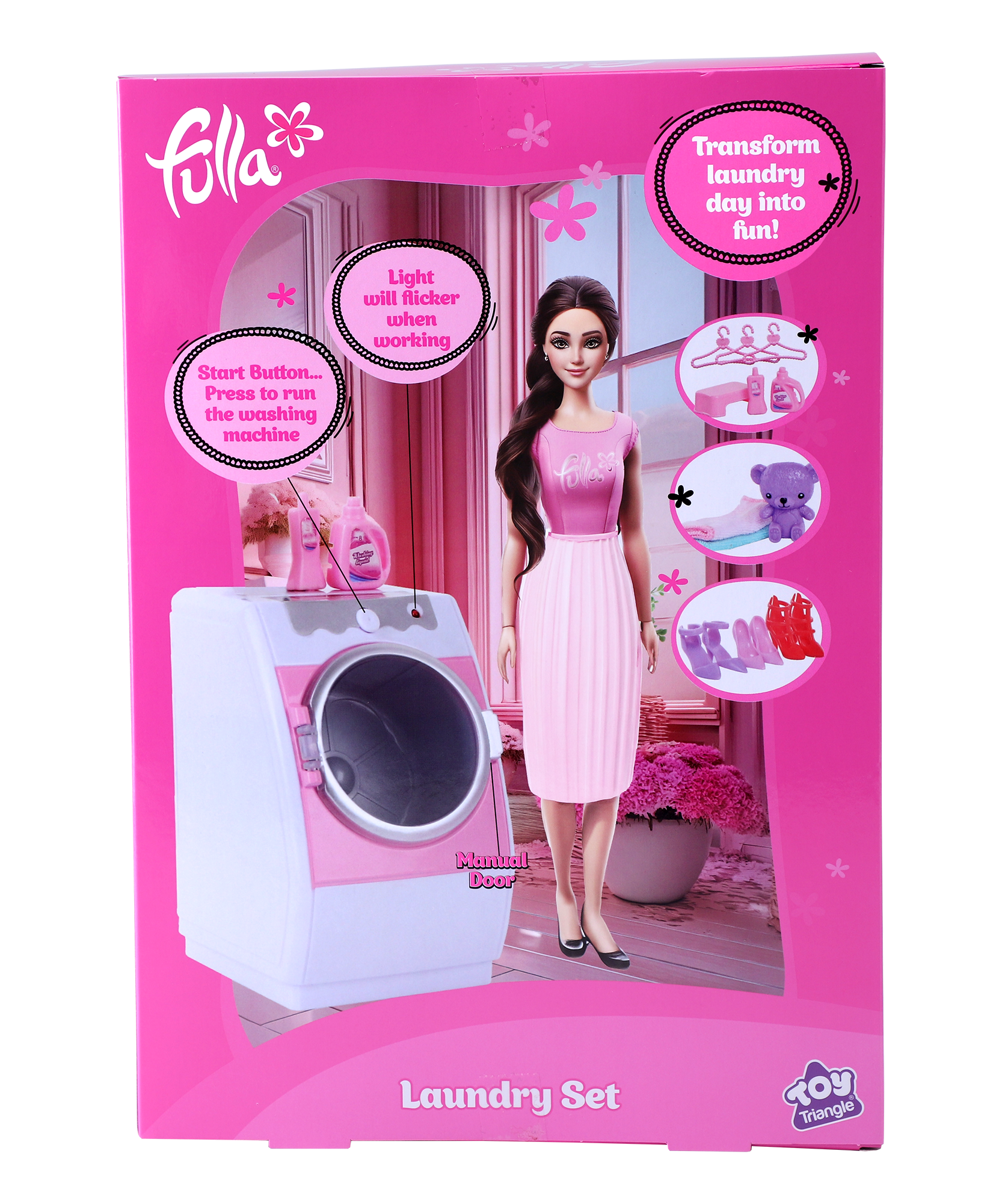 Fulla Doll with Washing Machine Playset, Light and Sound Laundry Toy with Towels, Hangers, Bear and Accessories, Interactive Role-Play Set for Girls Ages 3 and Up