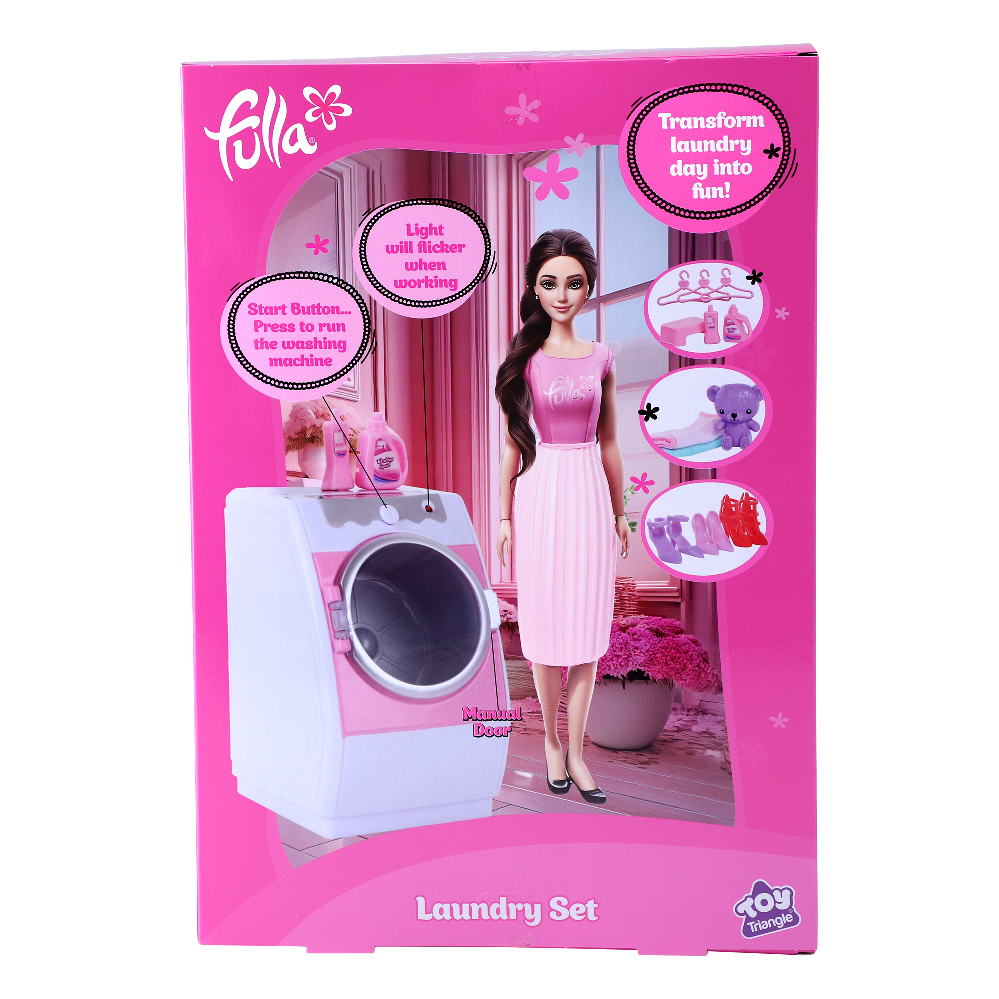Fulla Doll with Washing Machine Playset, Light and Sound Laundry Toy with Towels, Hangers, Bear and Accessories, Interactive Role-Play Set for Girls Ages 3 and Up