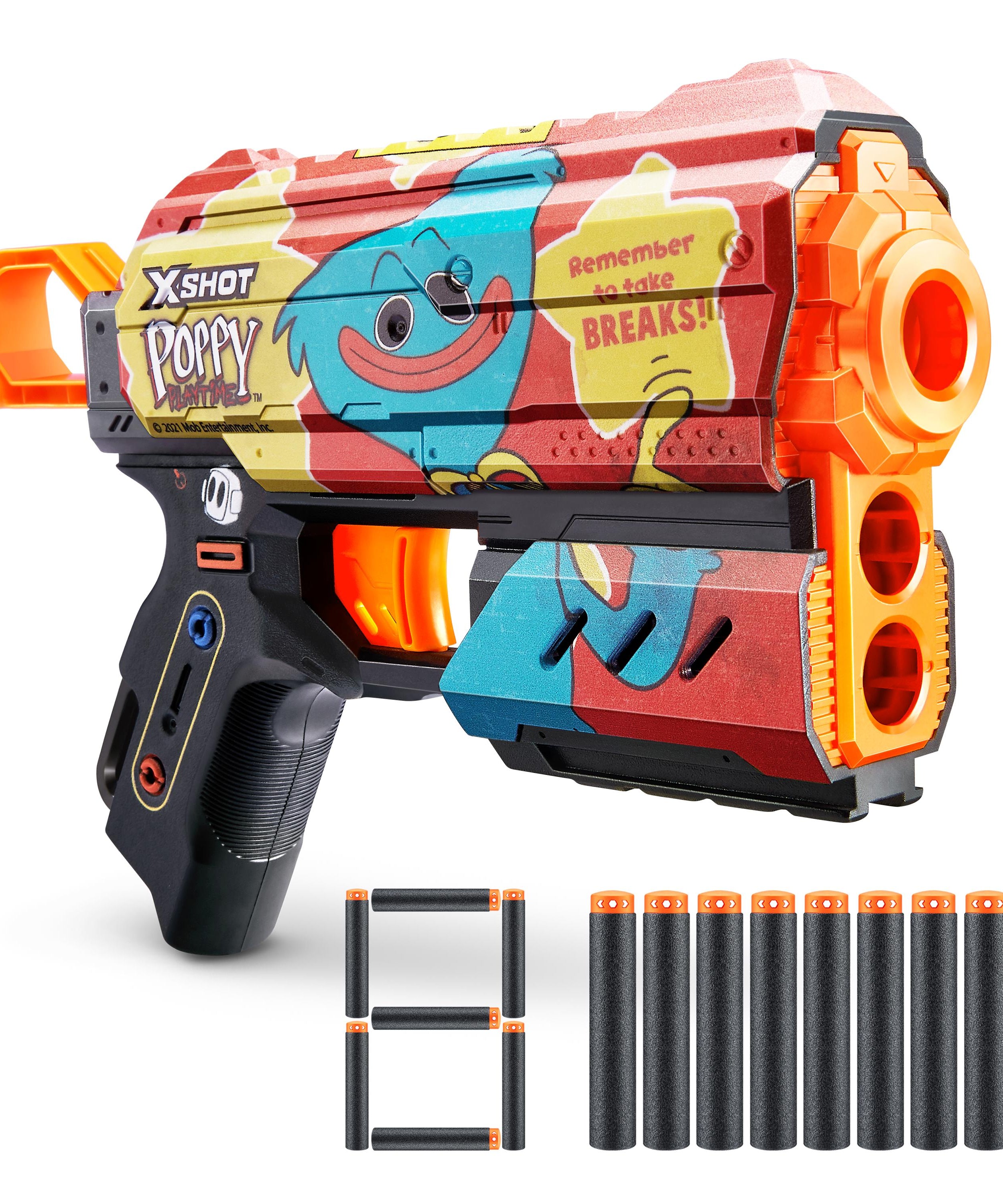 XSHOT Skins Flux, Poppy Playtime Jumpscare Edition (8 Darts), Foam Dart Blaster with Air Pocket Dart Technology, Shoots up to 27m, Collectible Toy Gun for Kids Ages 8+, Boys, Girls, Teens
