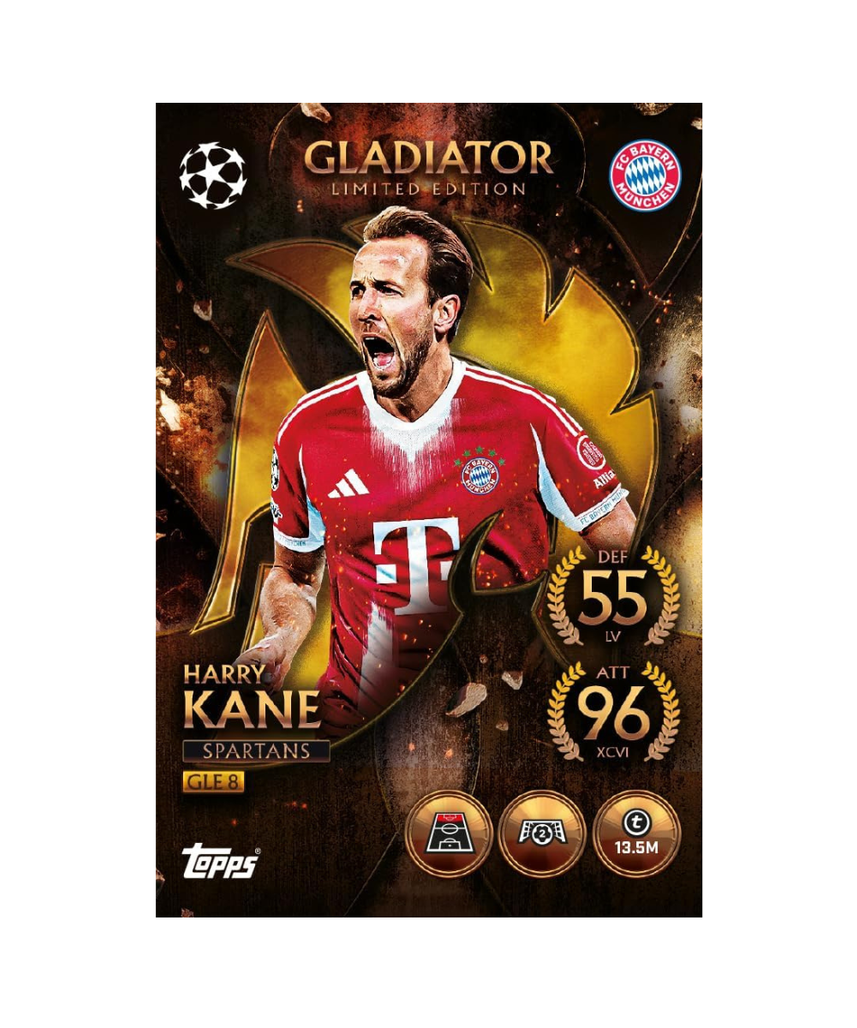 Topps Match Attax UCC 2025 2026 Mega Tin Collectible Football Trading Cards with 45 Cards and Exclusive Gladiators Limited Editions, Official UEFA Licensed, Assorted Mega Tin