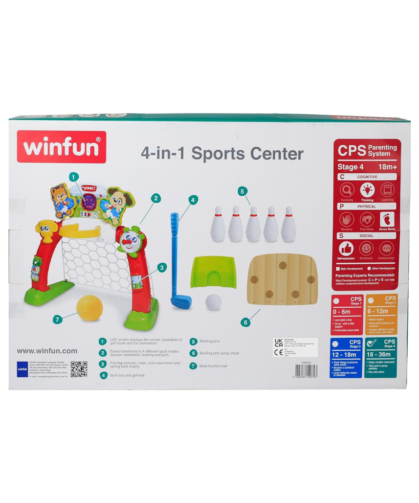 Winfun 4-in-1 Sports Center Toddler Activity Playset, Soccer, Basketball, Bowling & Golf with LED Scoreboard, Lights & Sound, For Toddlers 18+ Months