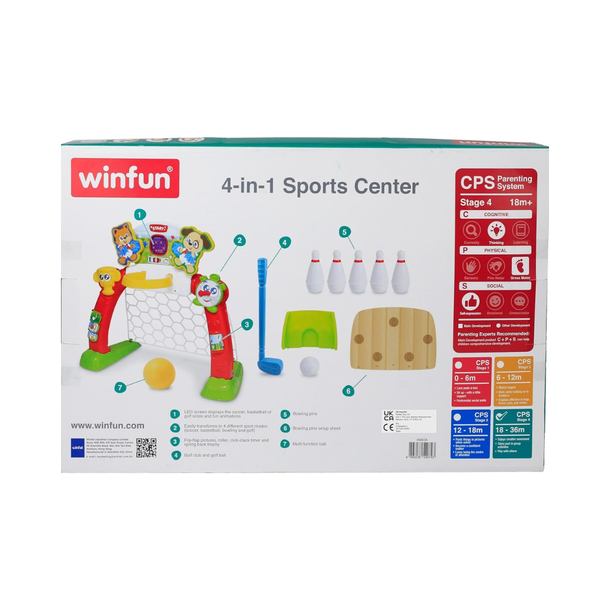 Winfun 4-in-1 Sports Center Toddler Activity Playset, Soccer, Basketball, Bowling & Golf with LED Scoreboard, Lights & Sound, For Toddlers 18+ Months