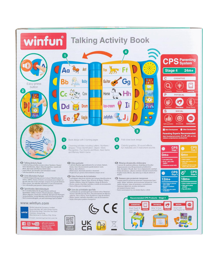 Winfun Talking Activity Book, Interactive Learning Toy with Sounds, Buttons + 3 Mobile Pages, Assorted Colour, 2–5 Years