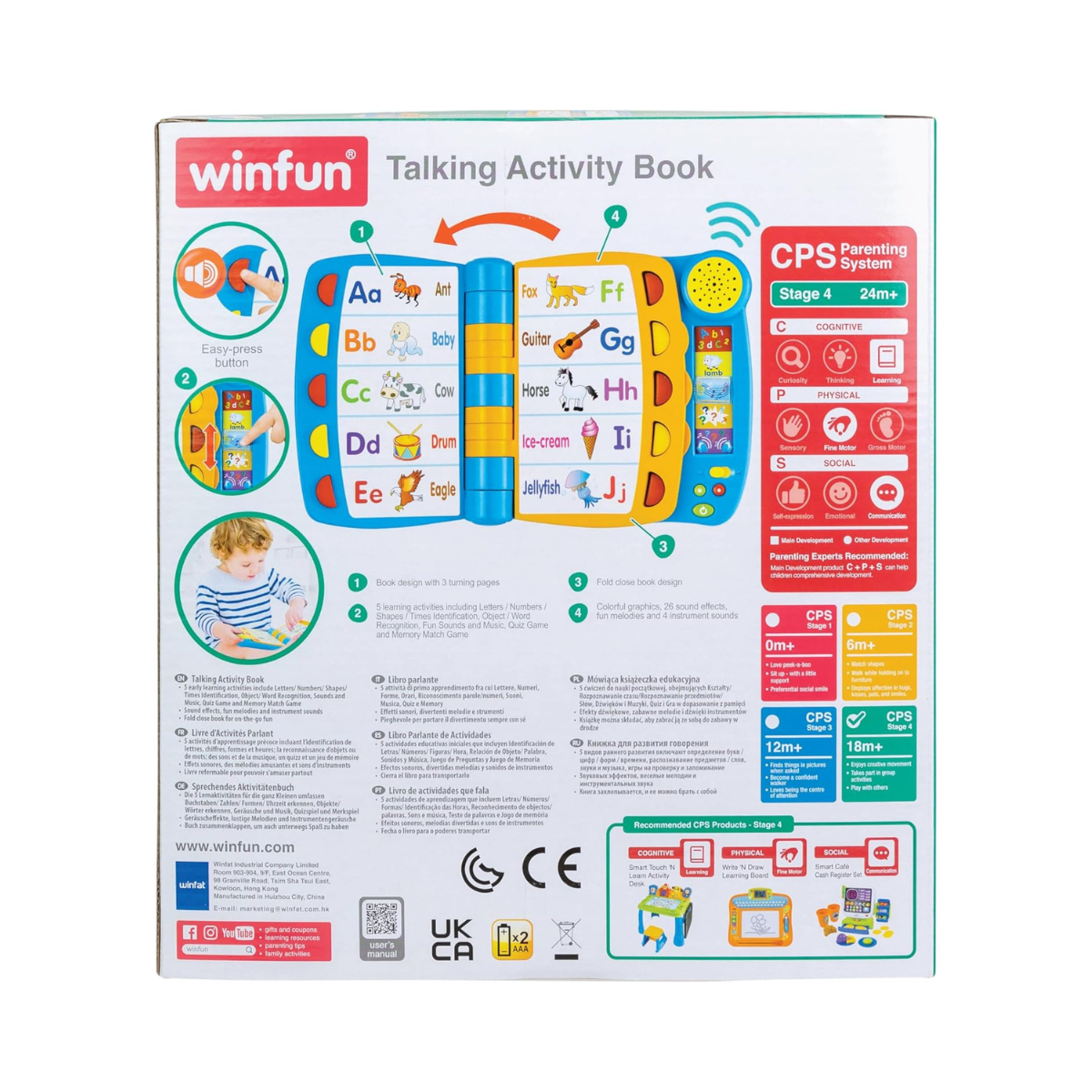 Winfun Talking Activity Book, Interactive Learning Toy with Sounds, Buttons + 3 Mobile Pages, Assorted Colour, 2–5 Years