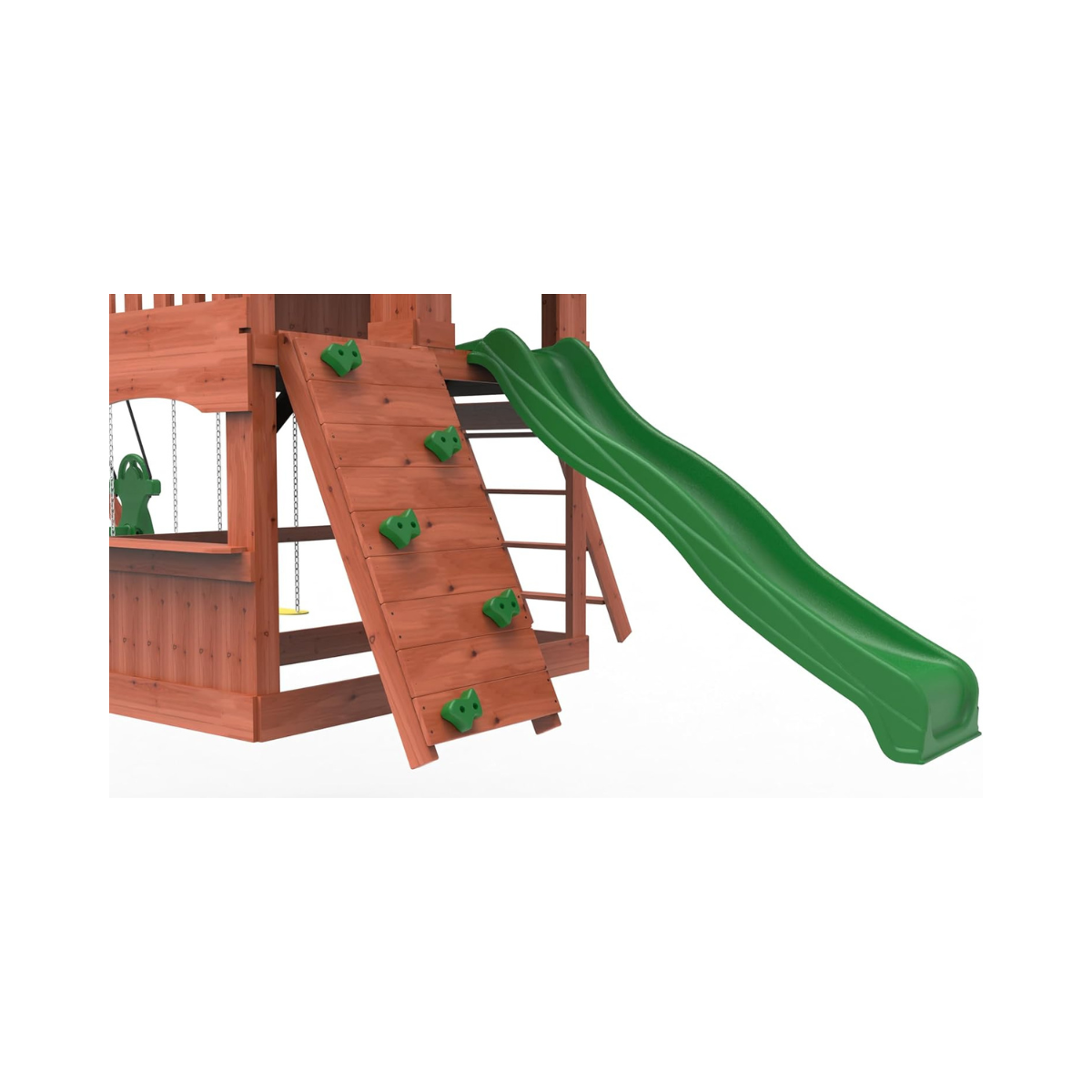 Kiddoro Playful Peaks Wooden Outdoor Playset with Slide, Swings, Glider & Climbing Wall for Kids 3+ Years