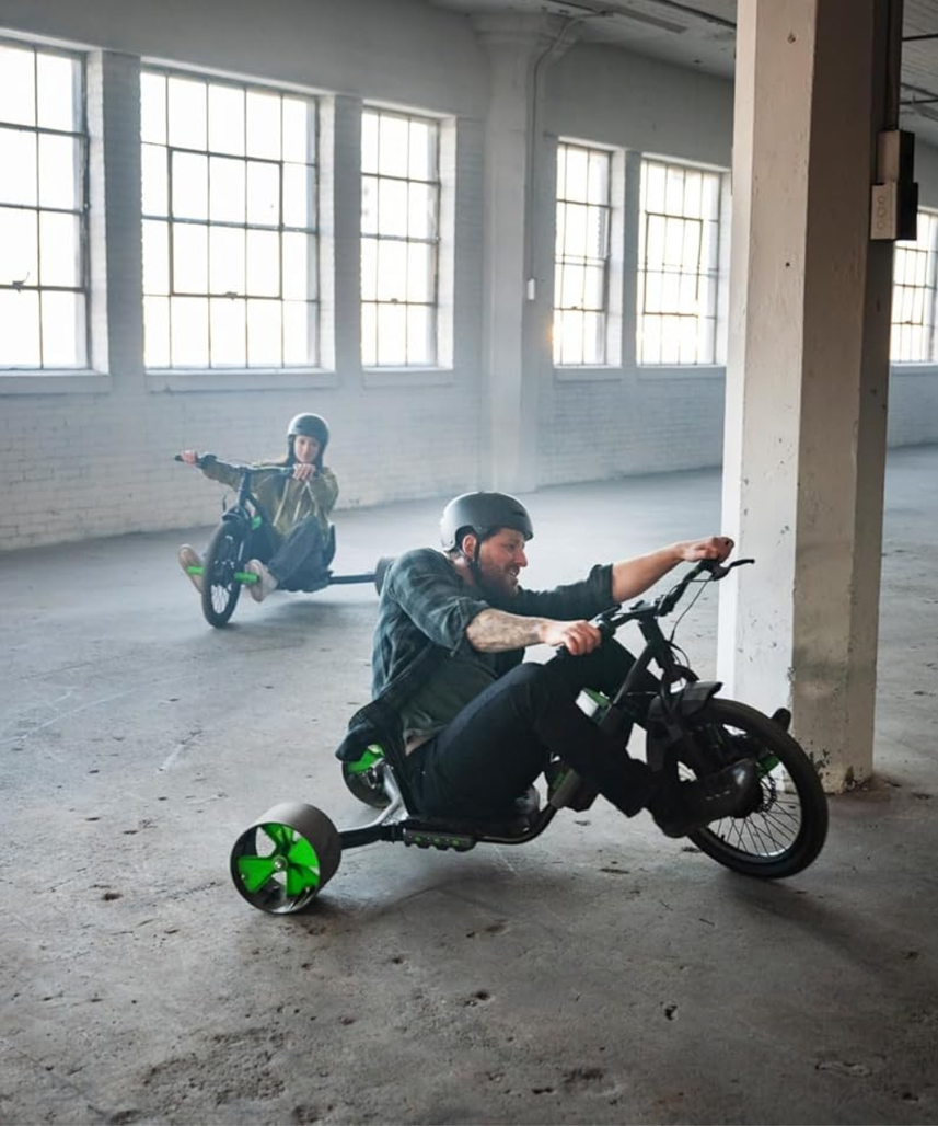 Huffy Green Machine Electric 36V Drift Trike, High Speed Electric Ride On with Adjustable Seat, Thumb Throttle Control and Drift Wheels, Teen Ride On Toy for Ages 14Y+