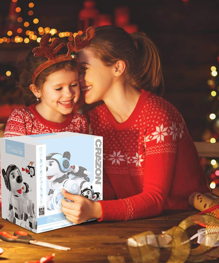 Crazon Blue Robotic Police Dog, IR Control Intelligent Robot Toy for Kids, Boys & Girls, Ages 3+