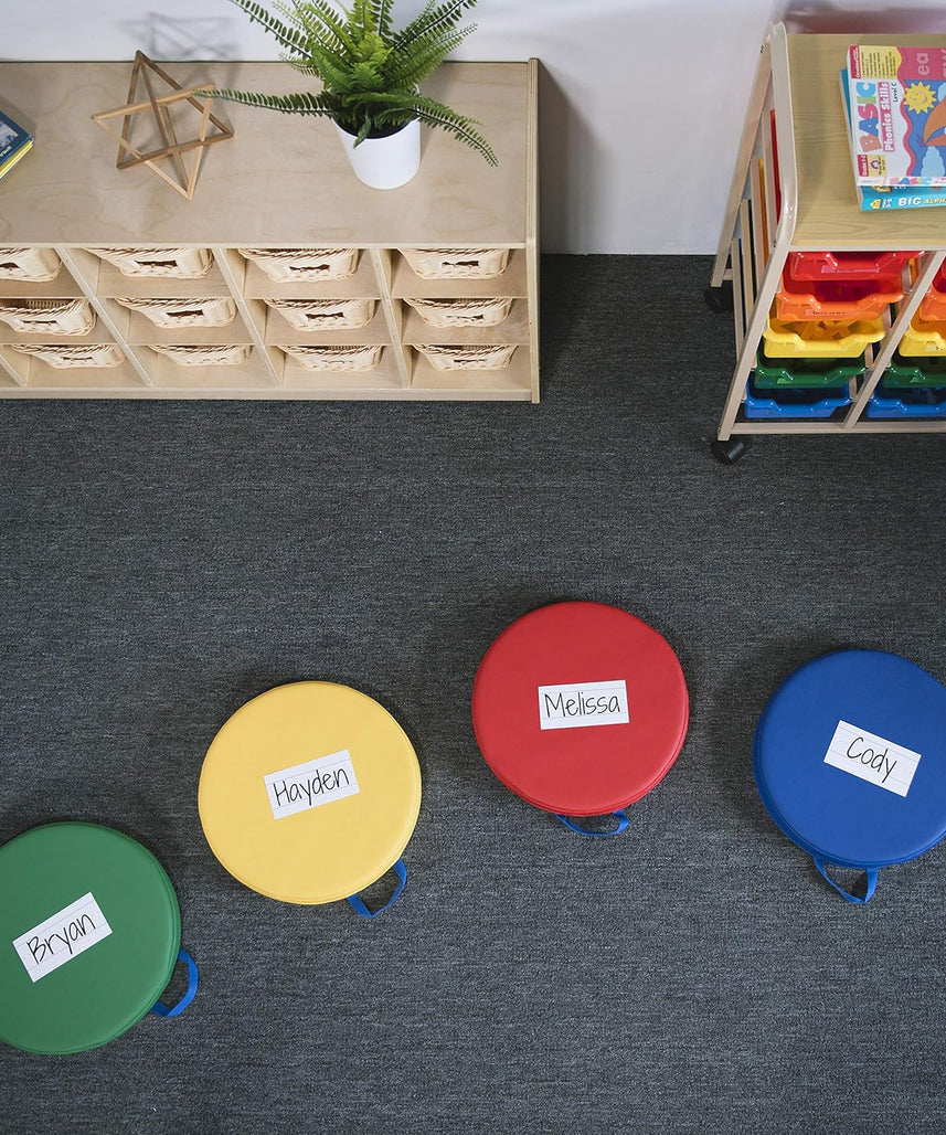SoftScape Round Floor Cushions 15 Inch 6 Piece Set, Kids Flexible Seating with Handles and Non Slip Base, Foam Classroom and Playroom Floor Pillows, Ages 2+