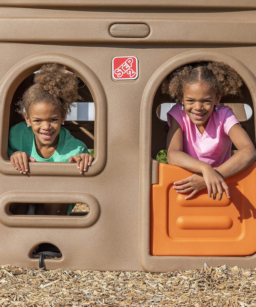 Step2 Naturally Playful Playhouse Climber, Swing Extension, Playhouse + Slide + Swings, Outdoor Playset for Kids 3+