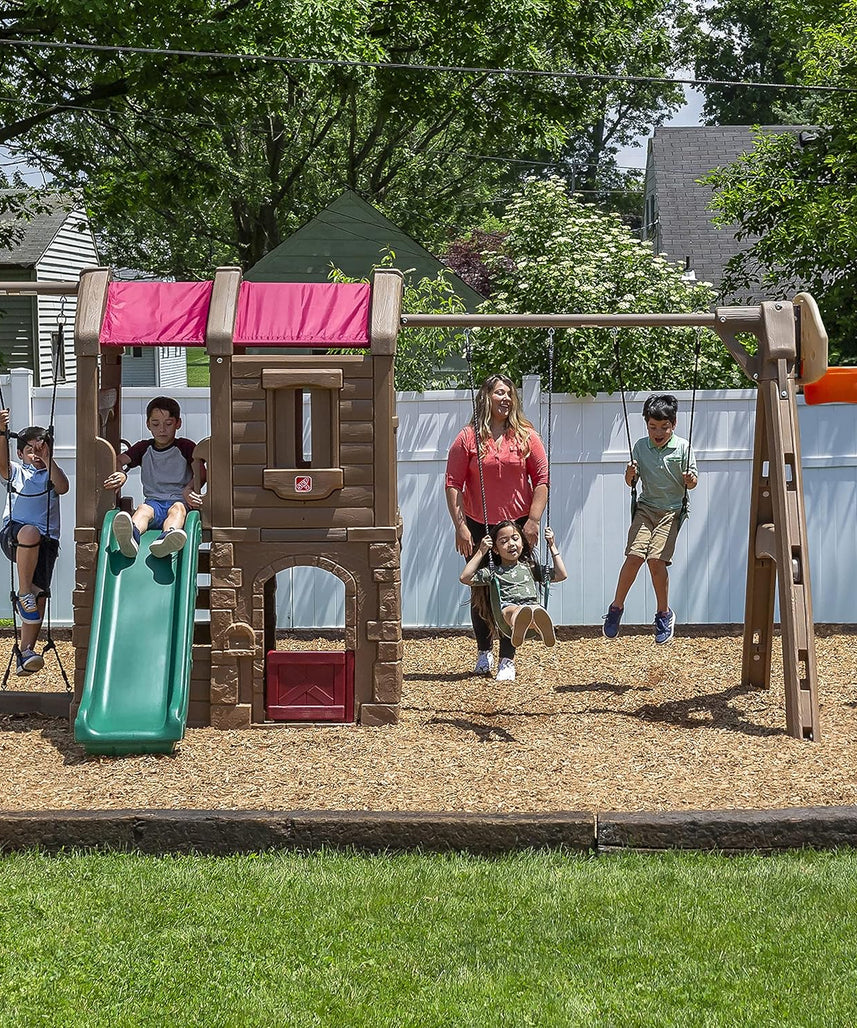 Step2 Adventure Lodge Play Center Climber and Slide, Two Story Clubhouse with Swings and Rope Ladder, Outdoor Playset for Kids 3+