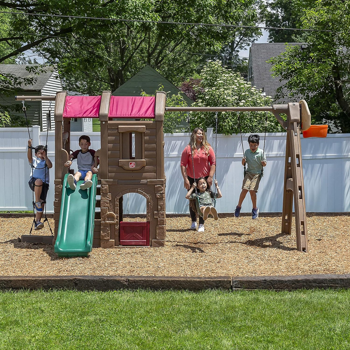 Step2 Adventure Lodge Play Center Climber and Slide, Two Story Clubhouse with Swings and Rope Ladder, Outdoor Playset for Kids 3+