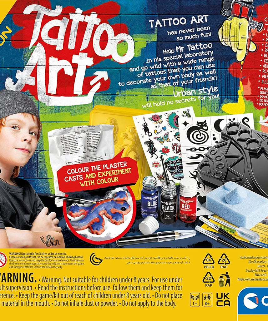 Clementoni - 61544 - Science & Play Fun - Tattoo Art - Tattoo Kit For Kids, Educational And Scientific Toys, Gift For Kids Age 8, English version - Made In Italy