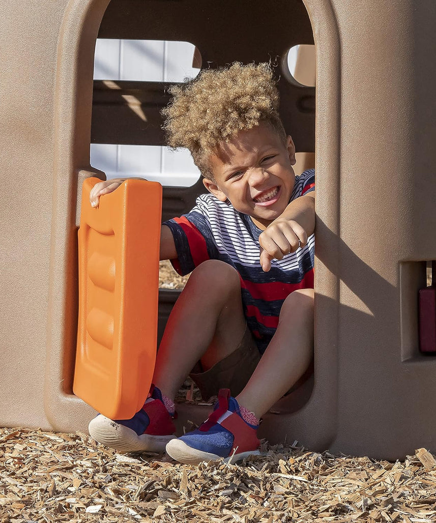 Step2 Naturally Playful Playhouse Climber, Swing Extension, Playhouse + Slide + Swings, Outdoor Playset for Kids 3+