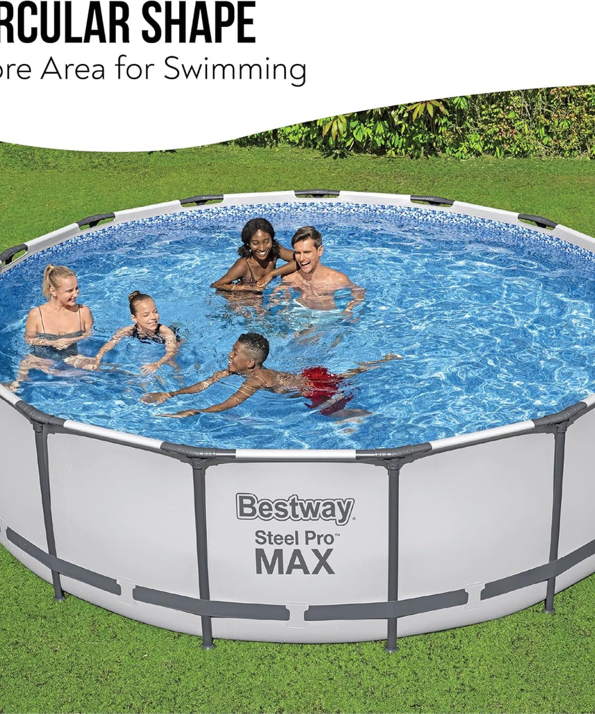 Bestway Steel Pro Max | Round Frame Swimming Pool with Filter Pump, Above Ground Frame Pools, Grey, 10’