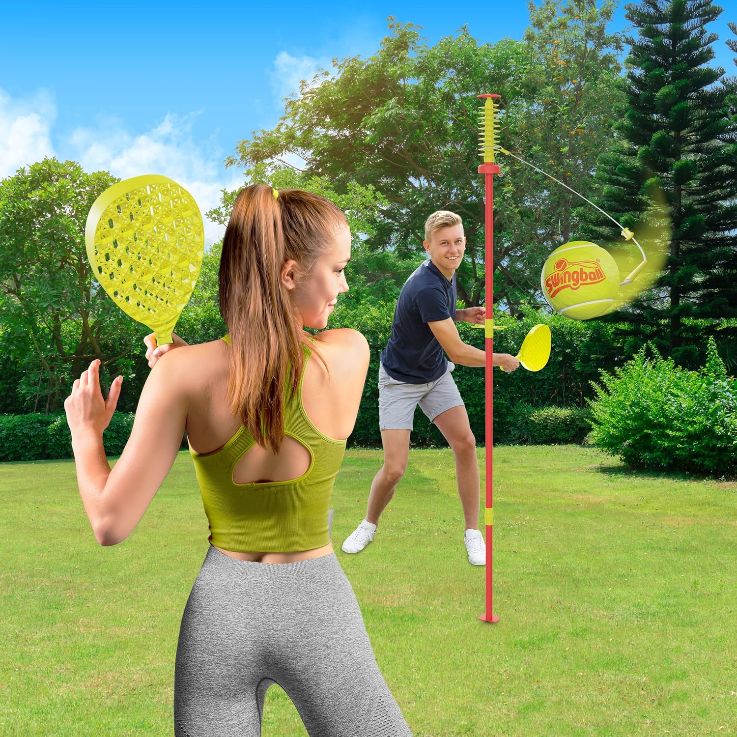 Mookie Swingball Classic with Championship Spiral Top and Real Tennis Ball, Outdoor Swing Tennis Game for Active Play, 5Y+ Years