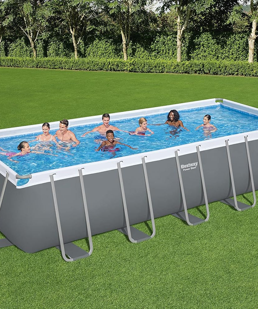 Bestway Power Steel™ Above Ground Pool Set 6.40m x 2.74m x 1.32m – Heavy-Duty Rectangular Family Swimming Pool with Steel Frame, Ages 18+