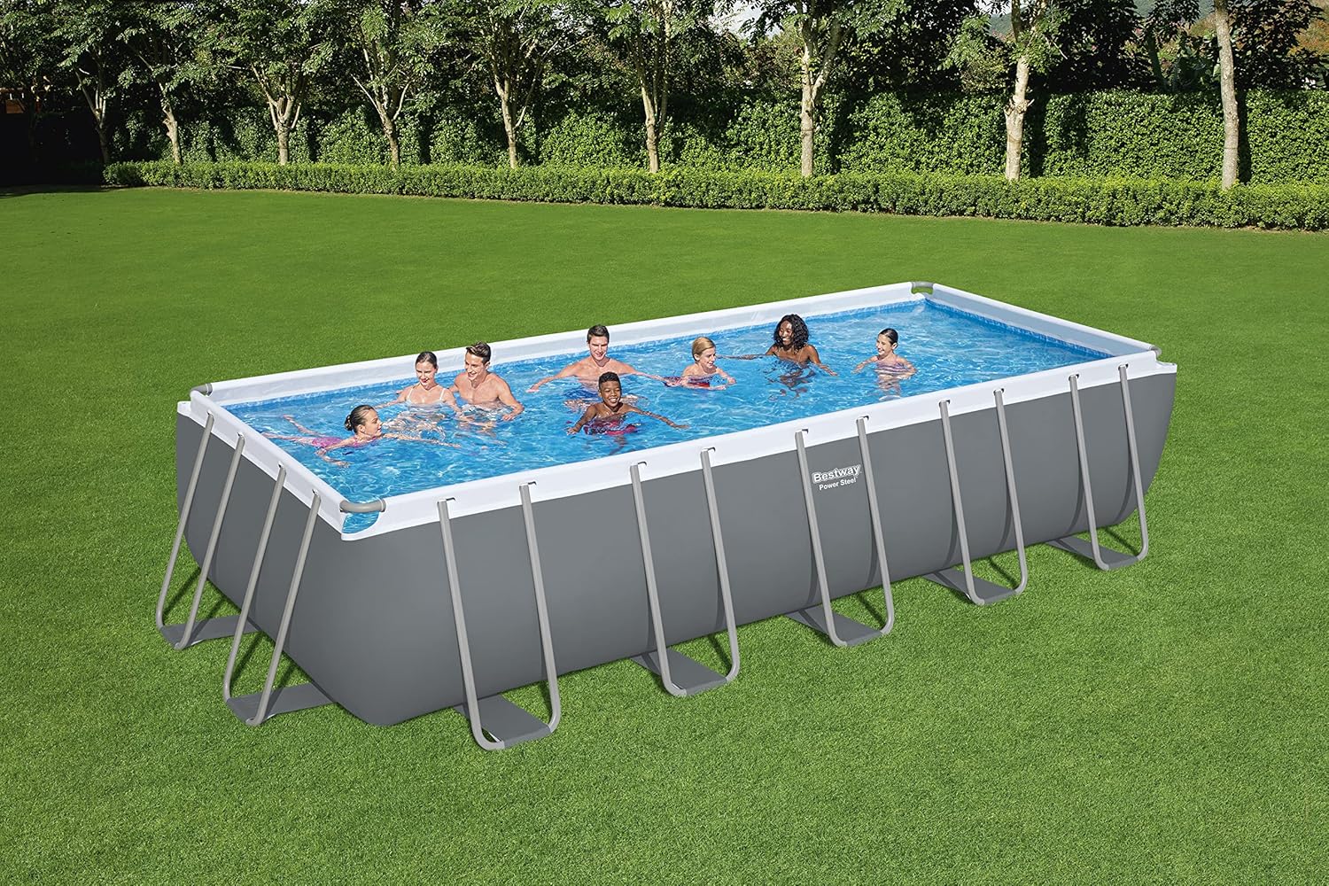 Bestway Power Steel™ Above Ground Pool Set 6.40m x 2.74m x 1.32m – Heavy-Duty Rectangular Family Swimming Pool with Steel Frame, Ages 18+