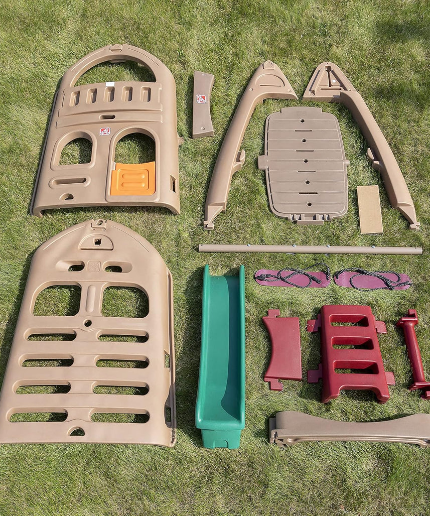 Step2 Naturally Playful Playhouse Climber, Swing Extension, Playhouse + Slide + Swings, Outdoor Playset for Kids 3+