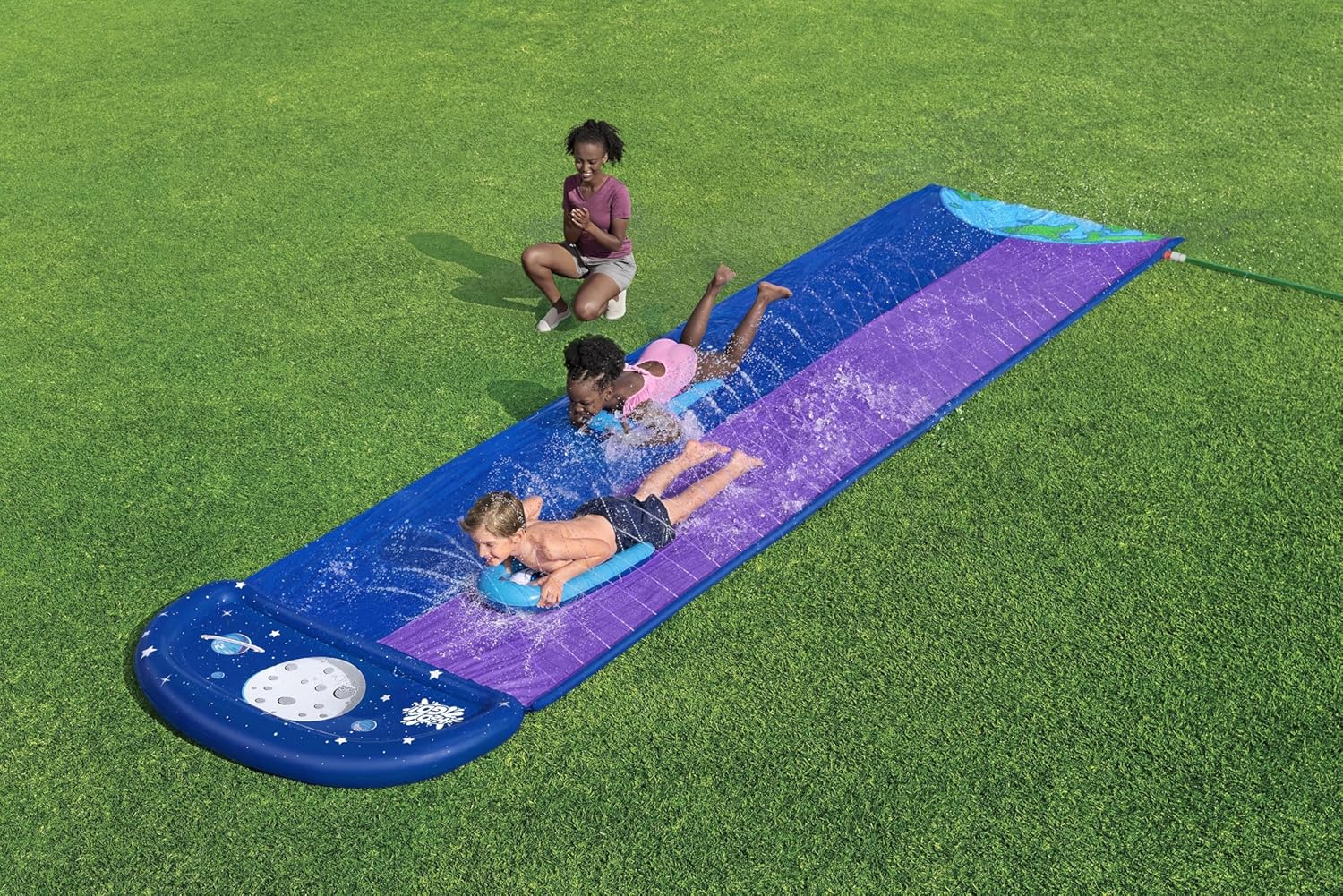 Bestway | H2OGO! Lunar Launch 2-Lane Double Water Slide 488cm, Summer Garden Outdoor Water Slide