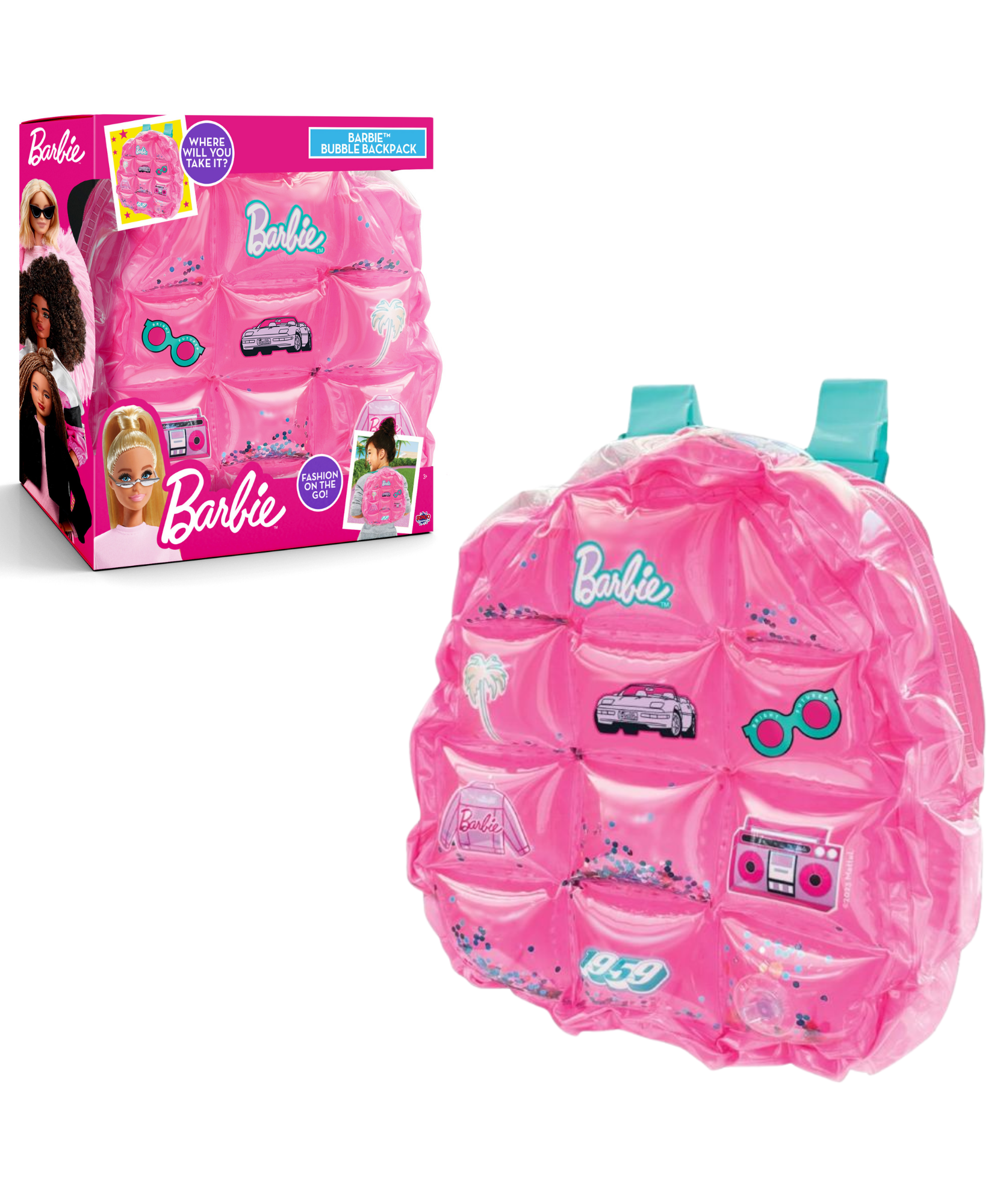 Sinco Creations Barbie Bubble Backpack, Inflatable PVC Mini Backpack with Adjustable Straps, Durable, Stylish & Fun Bag for Kids Ages 3Y+